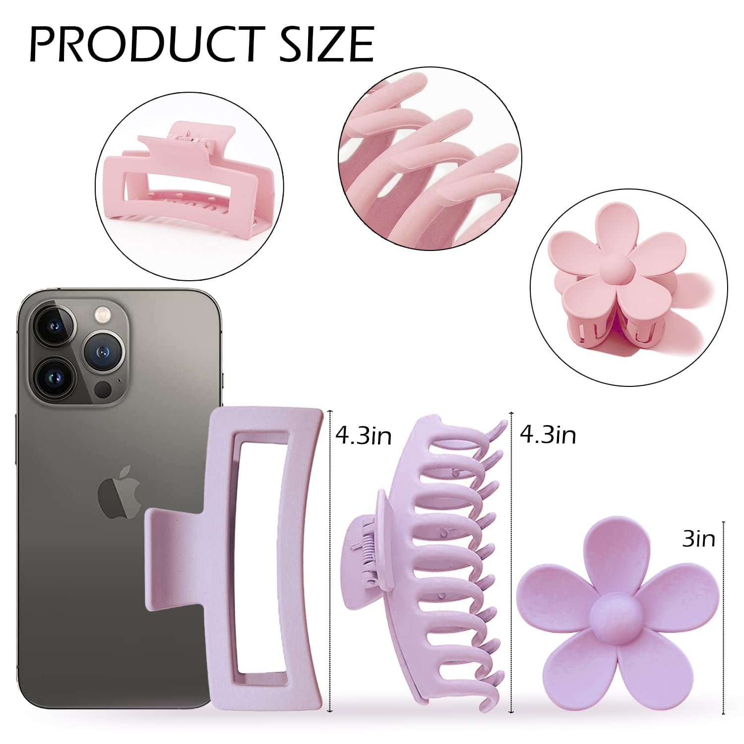 Large Hair Claw Clips 12 Pack Flower Hair Clips For Thick Hair, Big Hair Clips Square Matte Strong Hold For Thin Hair, Cute Hair