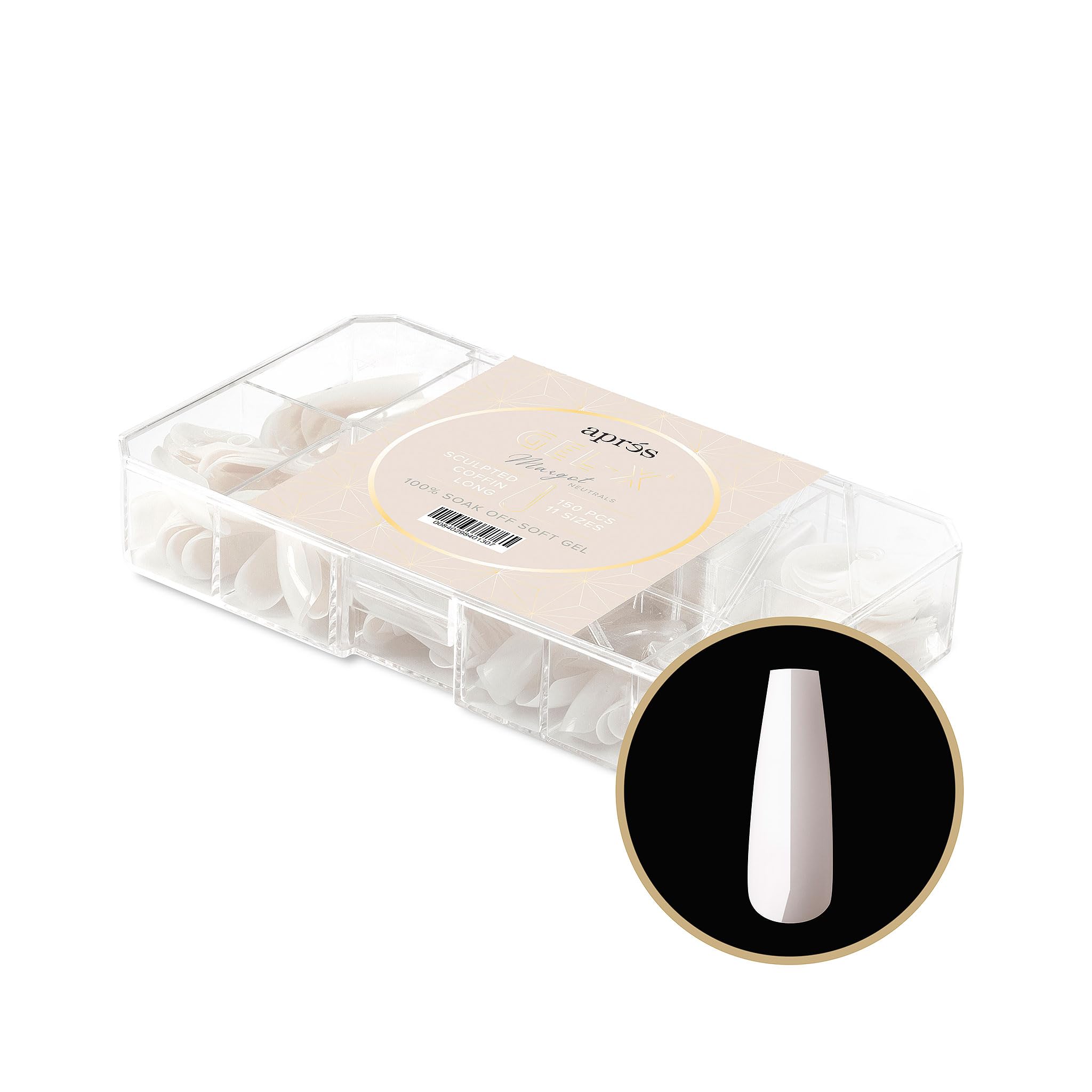 Apres Neutrals Gel-X Whitney Box Of Nail Tips, 11 Sizes 00-9, Soft Gel Tip Box (150pcs) (Sculpted Coffin Long, 150)