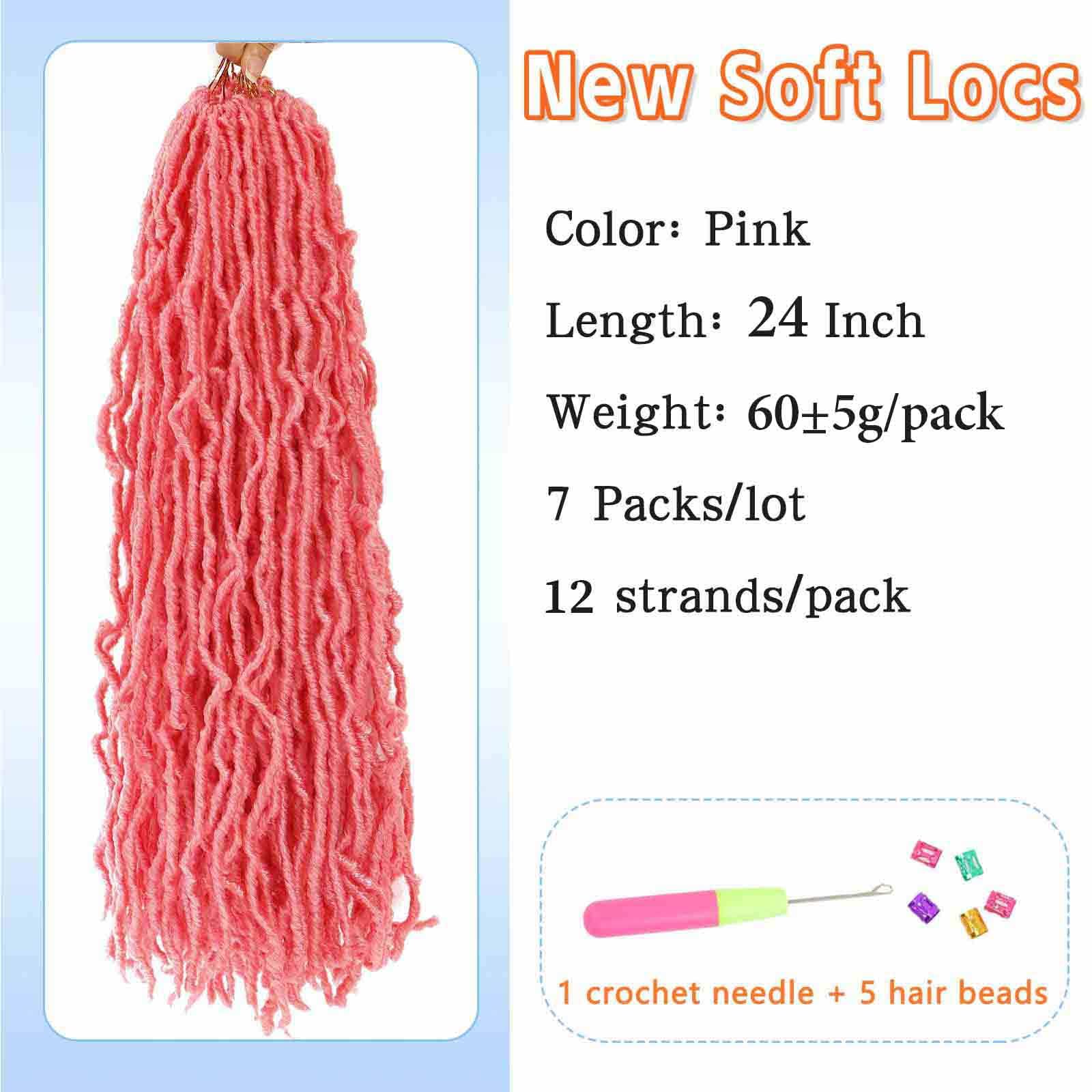 Pink Soft Locs Curly Crochet Hair 24 Inch 7Packs Faux Locs Crochet Hair For Black Women Pre Looped Crochet Faux Locs Butterfly H