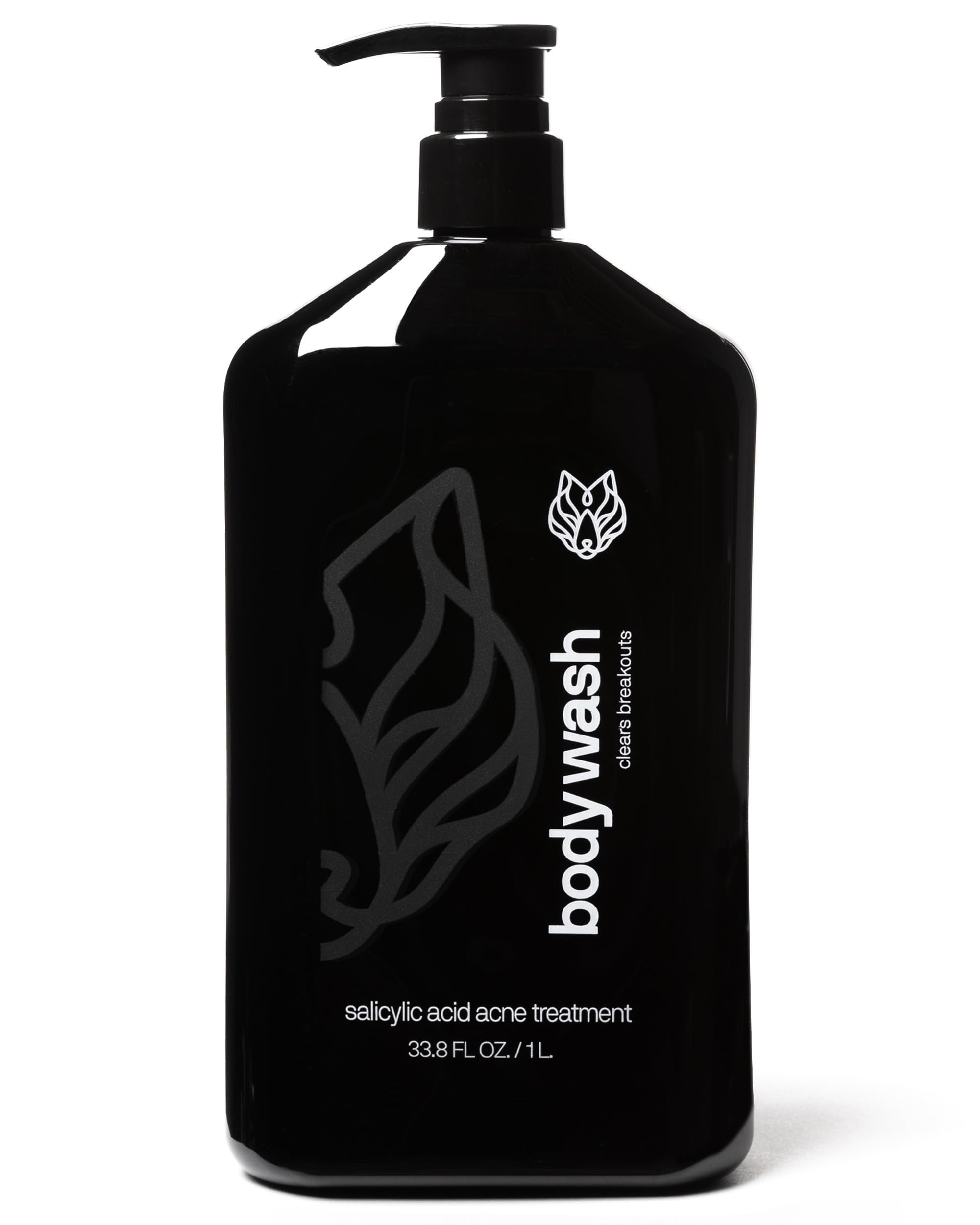 Black Wolf Charcoal Powder Body Wash for Men, 1 Liter - Charcoal Powder & Salicylic Acid Reduce Acne Breakouts & Cleanse Your Sk