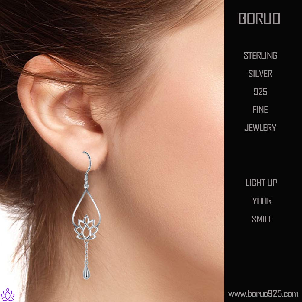 925 Sterling Silver Earrings, BoRuo Lotus Flower Yoga Earrings