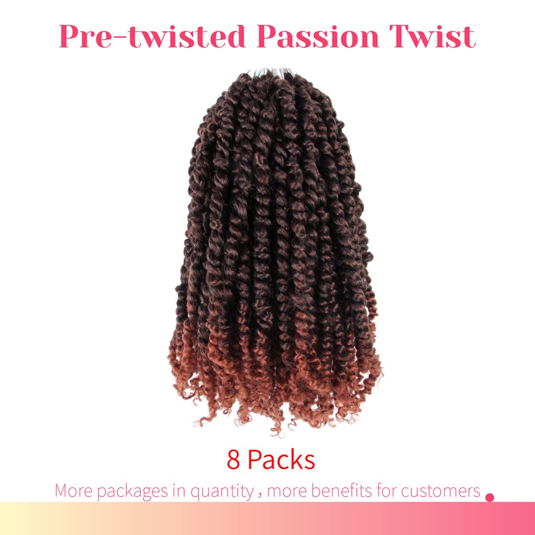 The BOHOBABE Crochet Passion Twist Hair Pretwisted 12 Inch Short Pre-looped Passion Twist Crochet Braiding Hair 8 Packs(T350)