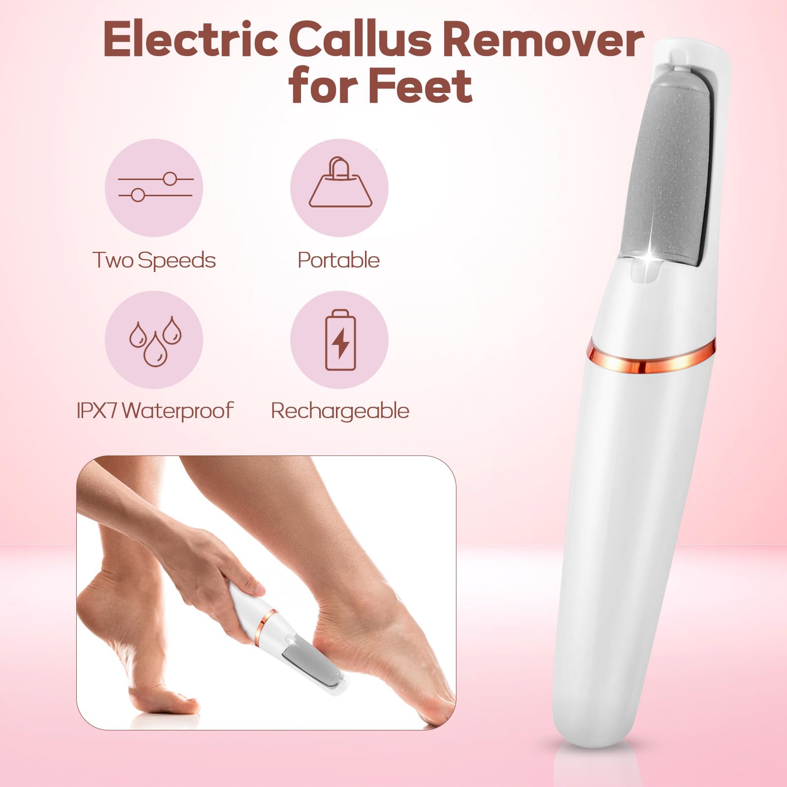 ZABOUL Electric Foot Callus Remover, Callus Remover for Feet Rechargeable Portable Pedicure Tool Kit, Smooth Pedicure Wand for F