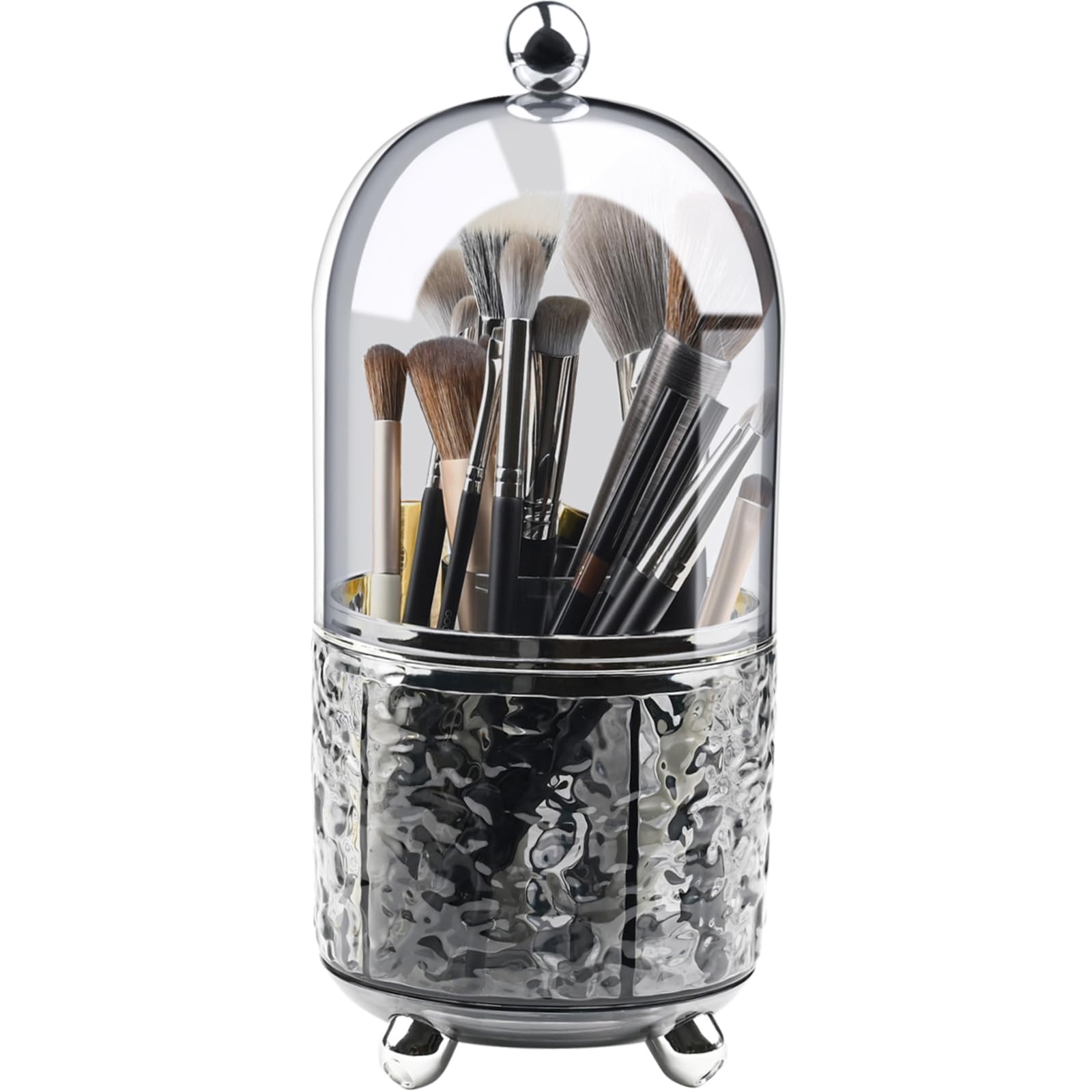 Makeup Brush Holder with Lid Cosmetic Tools Organizer 360 Rotating Make up Brushes Storage for Vanity, Waterproof & Dustproof (G