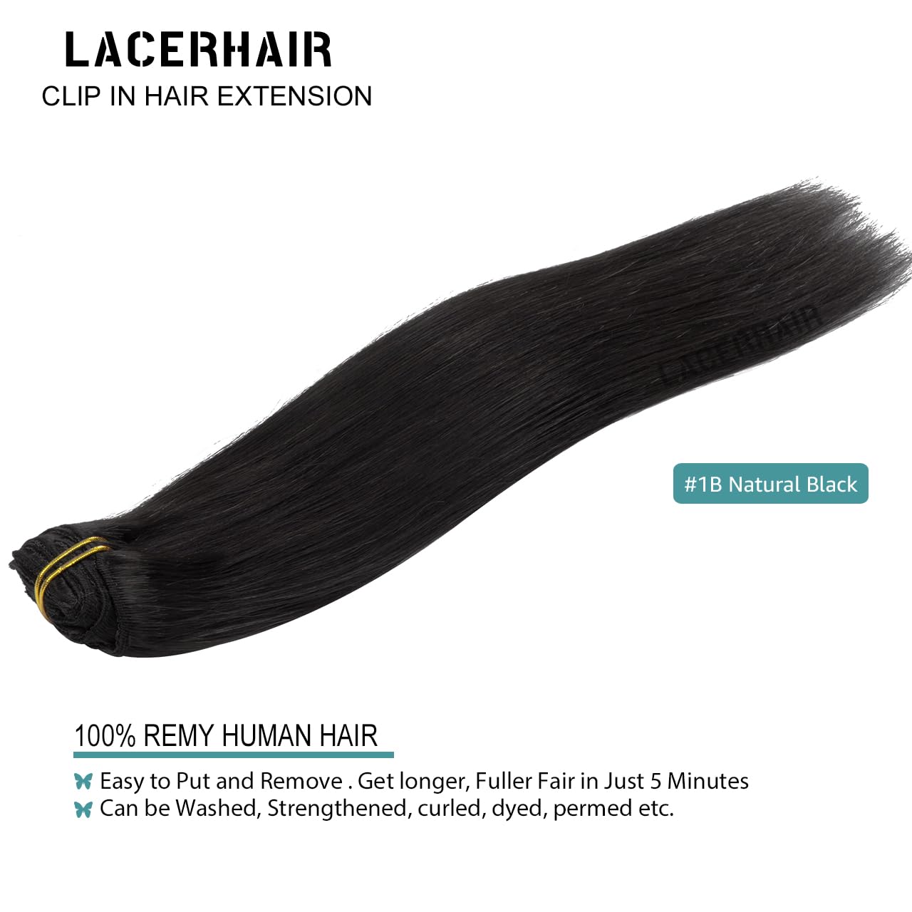 Lacer Clip In Hair Extensions Human Hair Double Weft Brazilian Hair Natural Black #1B Full Head 120G 7Pcs Human Hair Clip In Ext