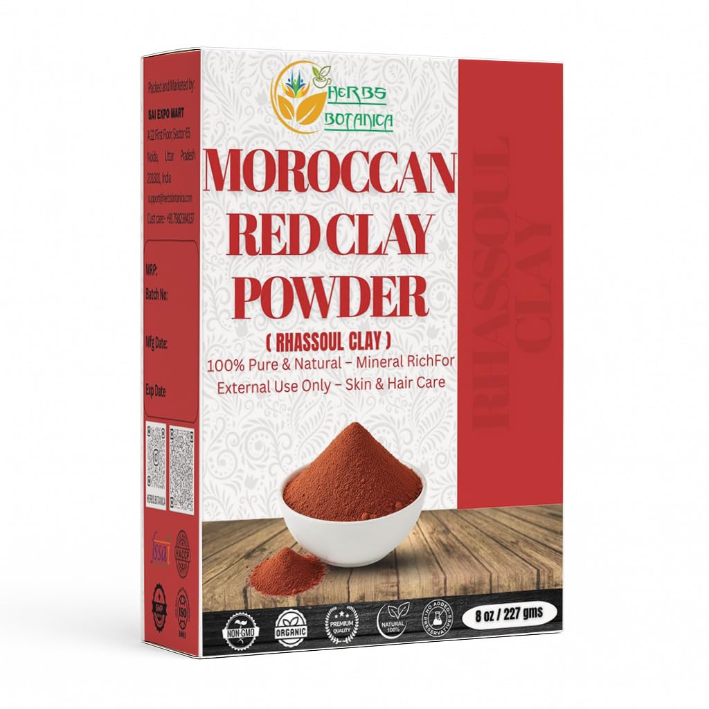 Herbs Botanica Moroccan Red Clay Powder 8 oz Natural Clay for DIY Face Masks, Body Wraps, Hair Care & Skincare Formulations Fine