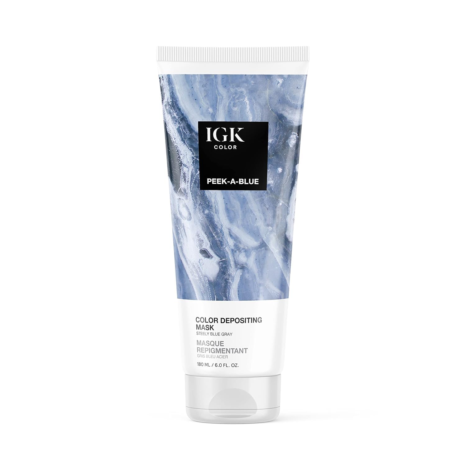 IGK Color Depositing Mask PEEK-A-BLUE - Steely Blue Gray | Conditioning + Hydrate + Shine | Vegan + Cruelty Free | 6 Oz