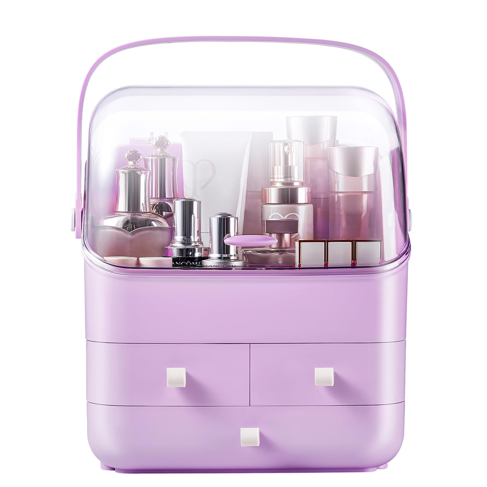 Sunficon Large Makeup Organizer Holder Cosmetic Storage Case Beauty Essential Box Dust Free Cover Portable Handle Fully Open Wat
