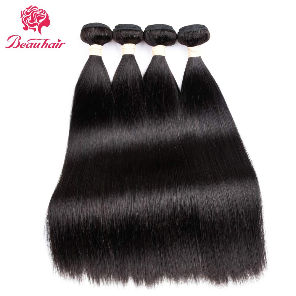 Beauhair Straight Human Hair Bundles 100% Unprocessed Brazilian Straight Virgin Human Hair 4 Bundles Human Hair Extensions Natur