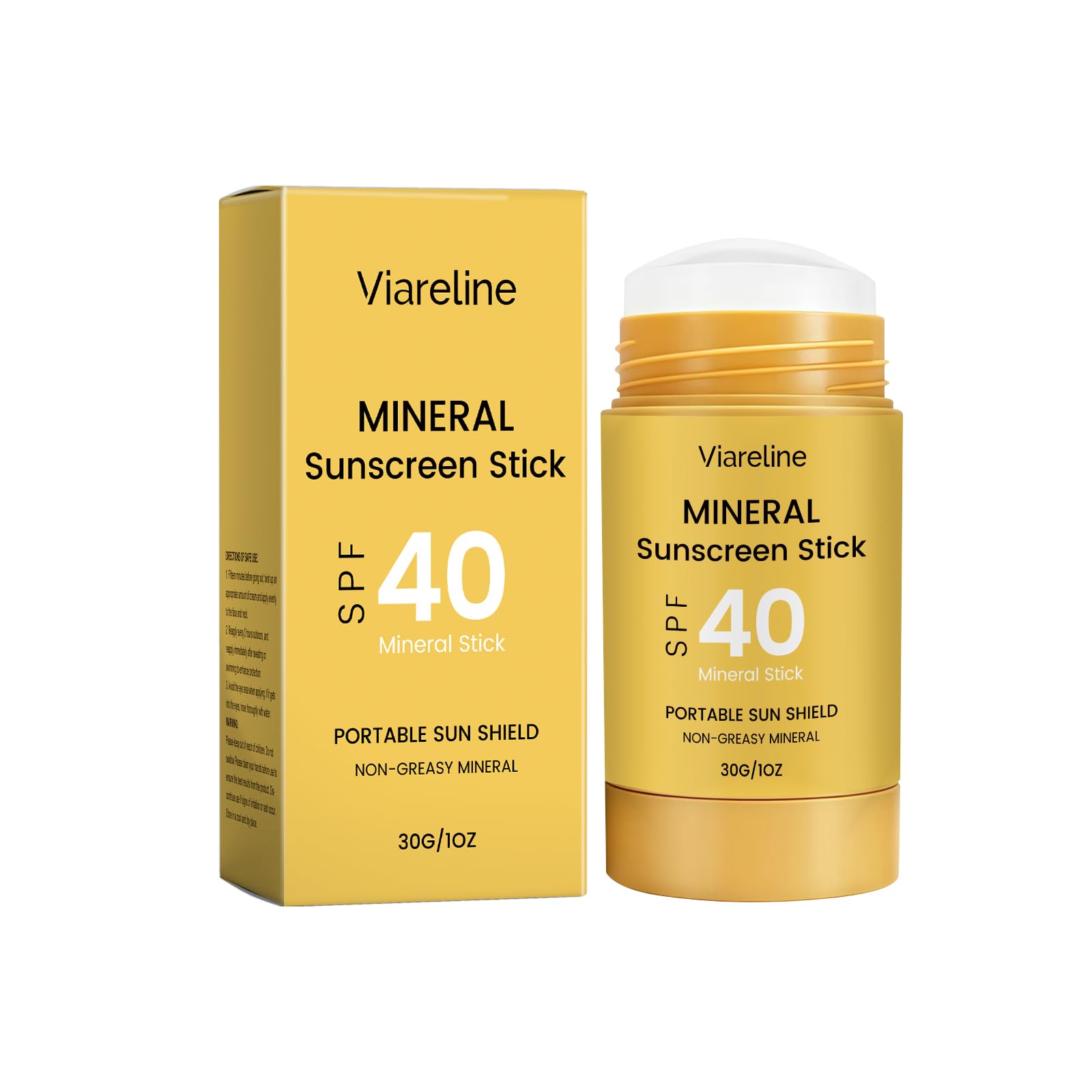 Viareline Mineral Sunscreen Stick SPF 40, NonGreasy, Waterproof, FragranceFree, Hypoallergenic, Stick, 1 oz
