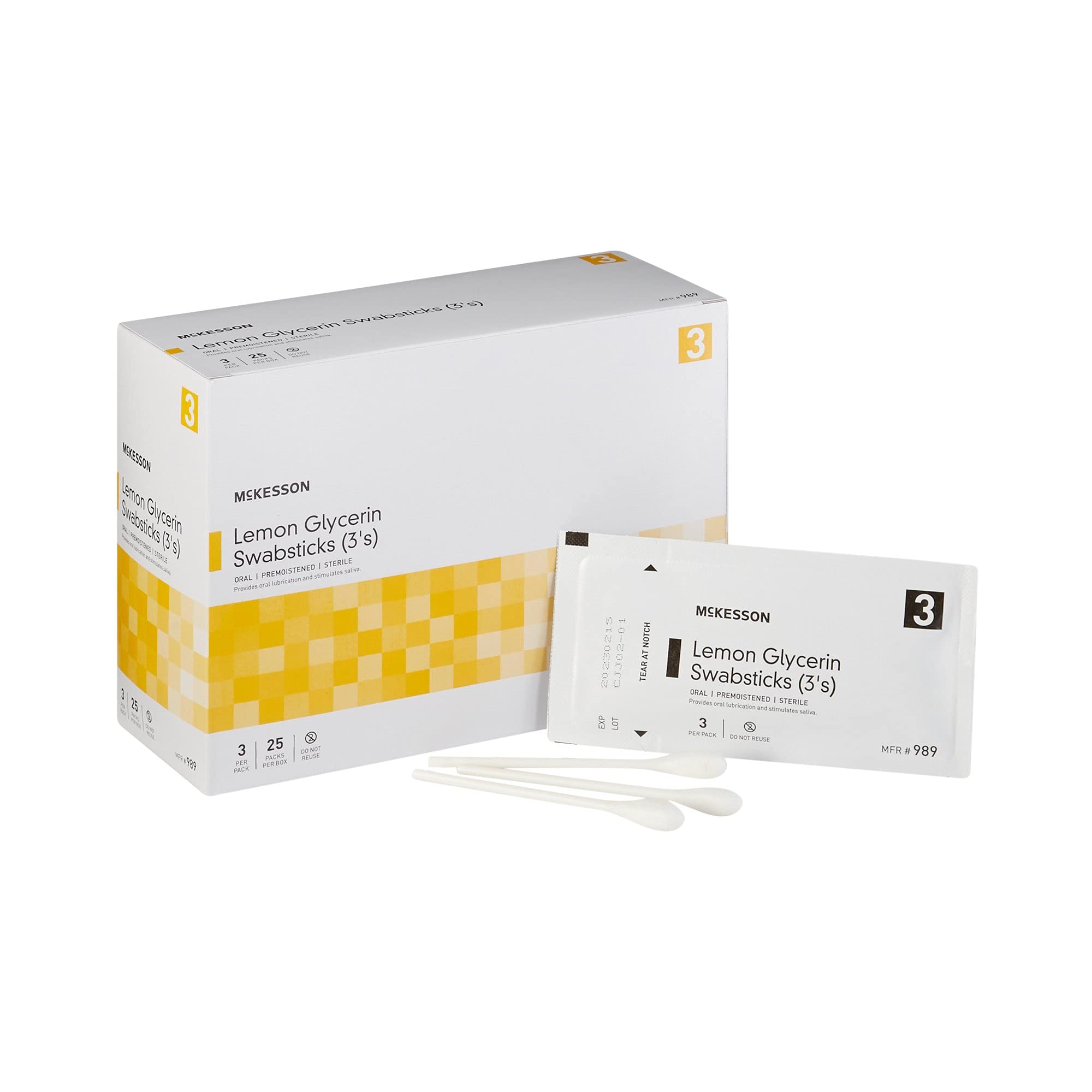 McKesson Lemon Glycerin Swabsticks, Sterile, Oral Swab Stick, 25 Count, 10 Packs, 250 Total