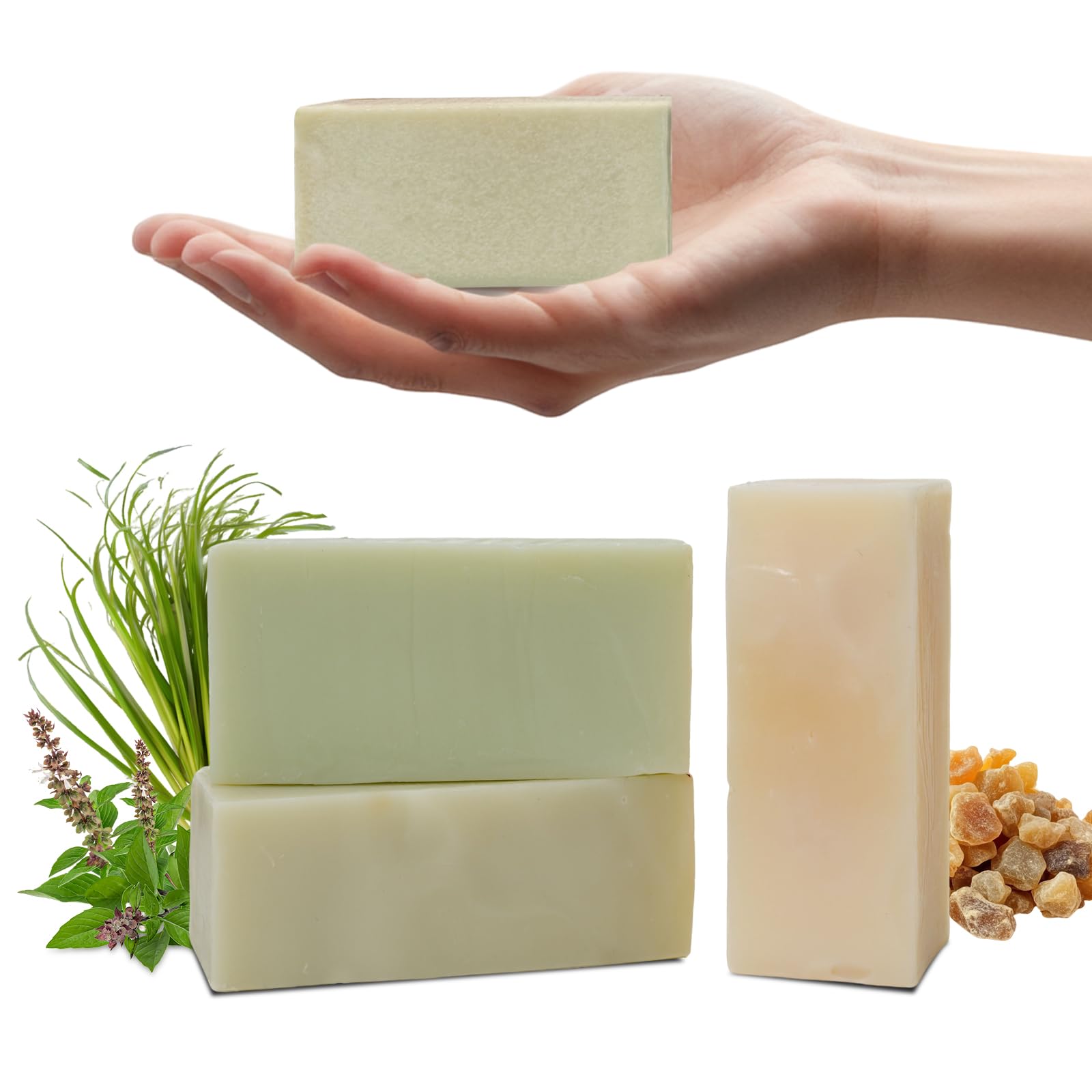 3 Pack Essential Oil Soap Bars, Pure Plant Body Soap Bar, Natural Face Bath Bar Frankincense Soap Cold Process Rich Creamy Lathe