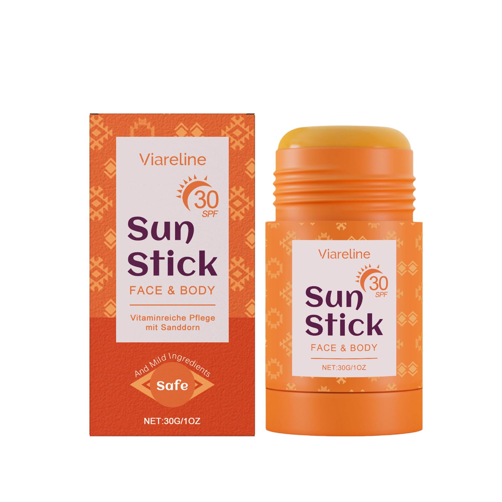 Viareline Sun Stick SPF 30 for Face & Body, Physical Mineral Sunscreen with Titanium Dioxide, Waterproof, Stick Form, 1 oz