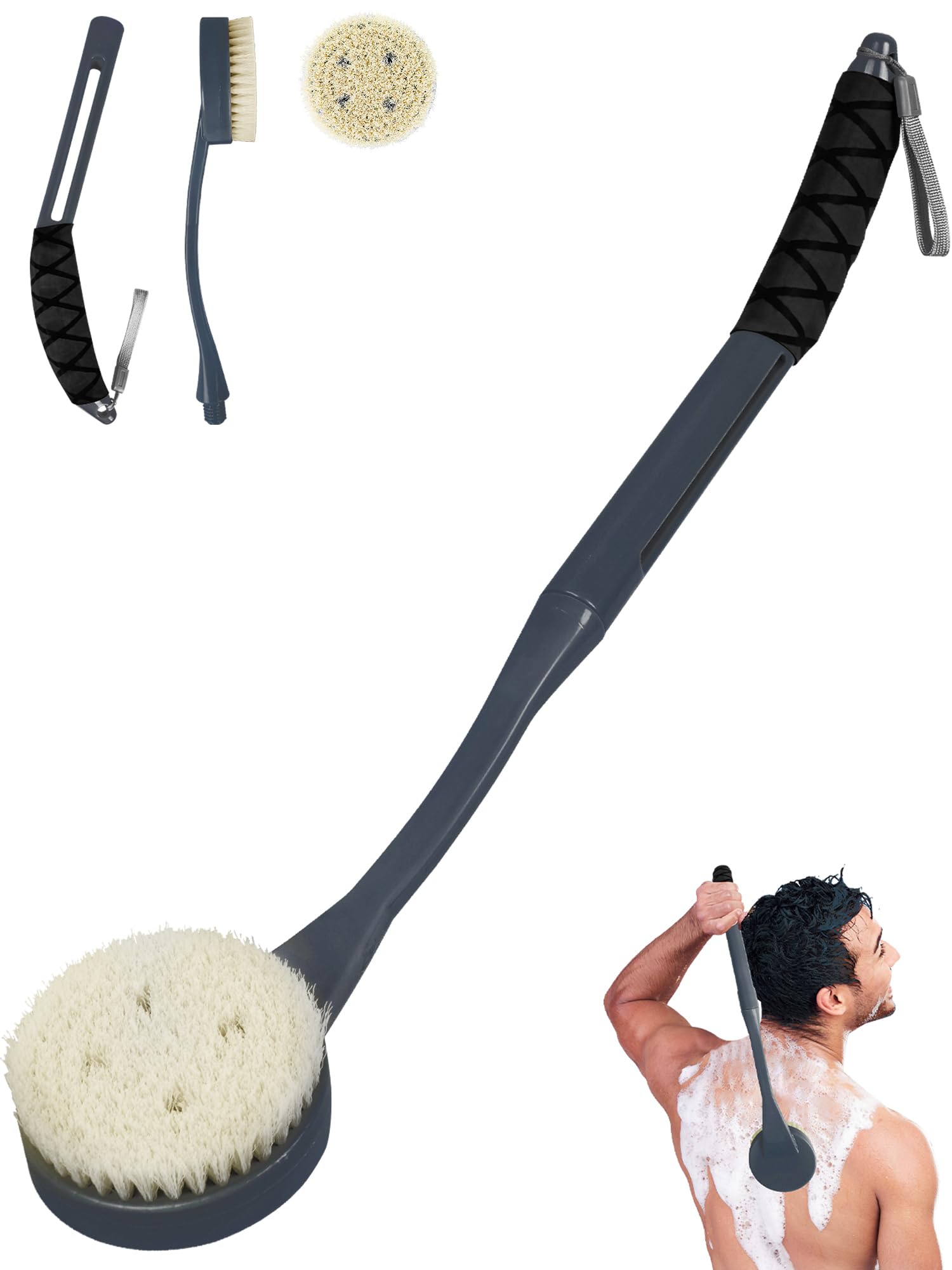 Back Brush Long Handle For Shower, 20.5 Back Bath Brush For Shower, Back Scrubber, Exfoliation And Improved Skin Health For Elde