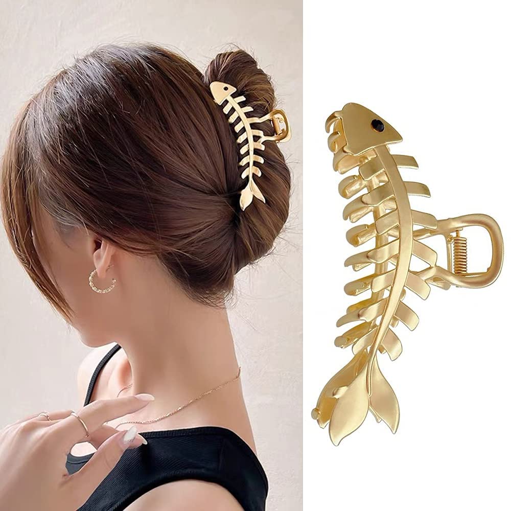Metal Gold Fishbone Hair Clips Acrylic Large Hair Claw Cross Hairclip Elegant Fish Bone Headband Hairpin Hair Crab Female Lady N