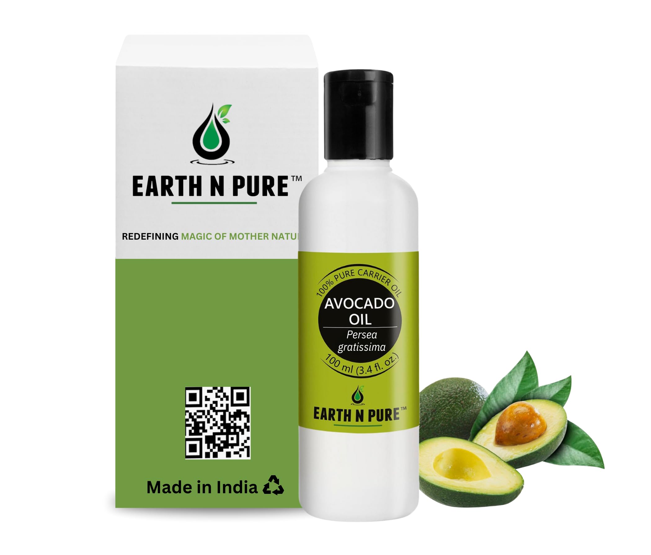 Earth N Pure Avocado Oil Cold Pressed, Natural And Therapeutic Grade For Hair And Skin - 100 Ml