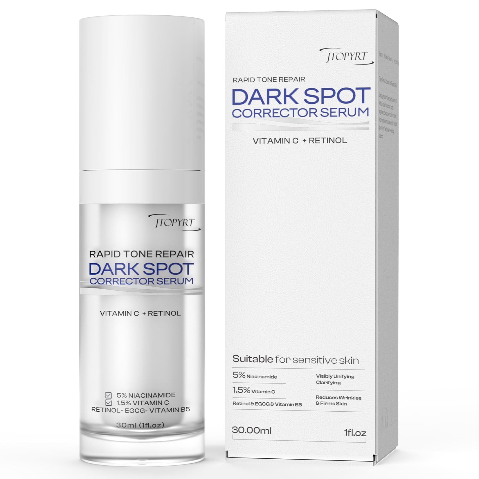 Jtopyrt Dark Spot Corrector Serum: Retinol & Vitamin C Complex for Hyperpigmentation & Acne Scars for Men & Women  1.7oz