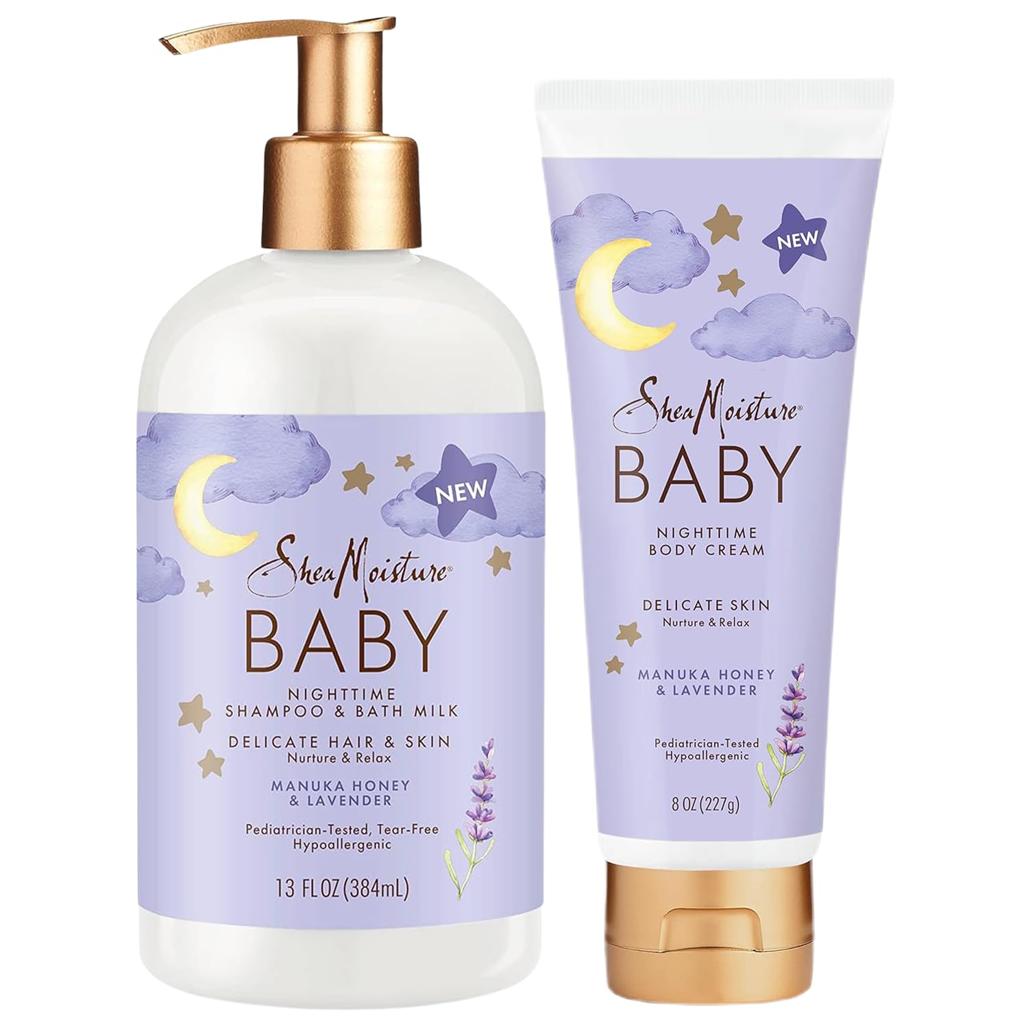Shea Moisture Baby Care Set - Relaxing Nighttime Shampoo & Bath Milk + Nighttime Body Cream for Delicate Skin, Manuka Honey & La