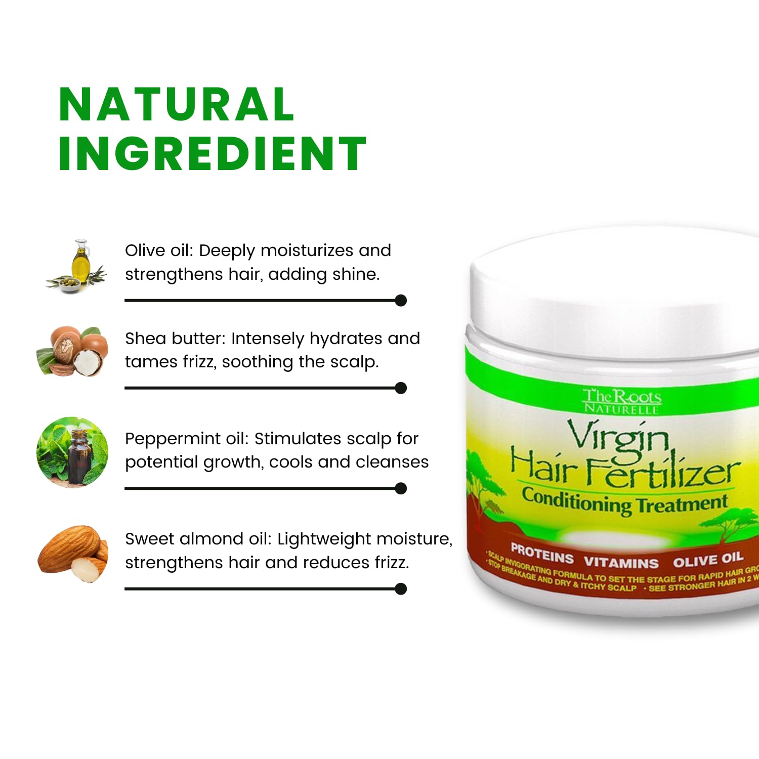 The Roots Naturelle Virgin Hair Fertilizer Conditioning Treatment. Helps Strengthen Hair, Promote Rapid Hair Growth and Protect/