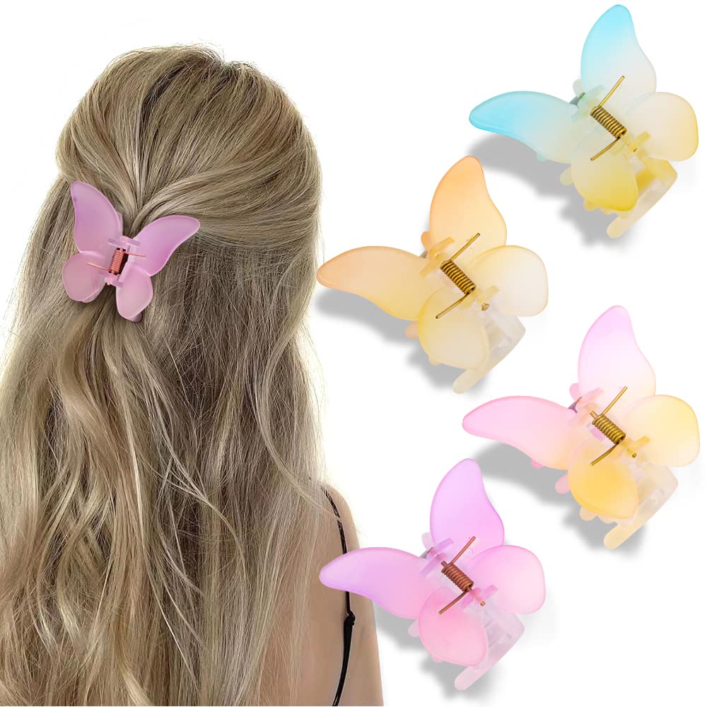 ATODEN Butterfly Hair Claws and Claw Clips - 4 Matte Medium Hair Clips for Thick or Thin Hair, Cute Accessories for Women and Gi
