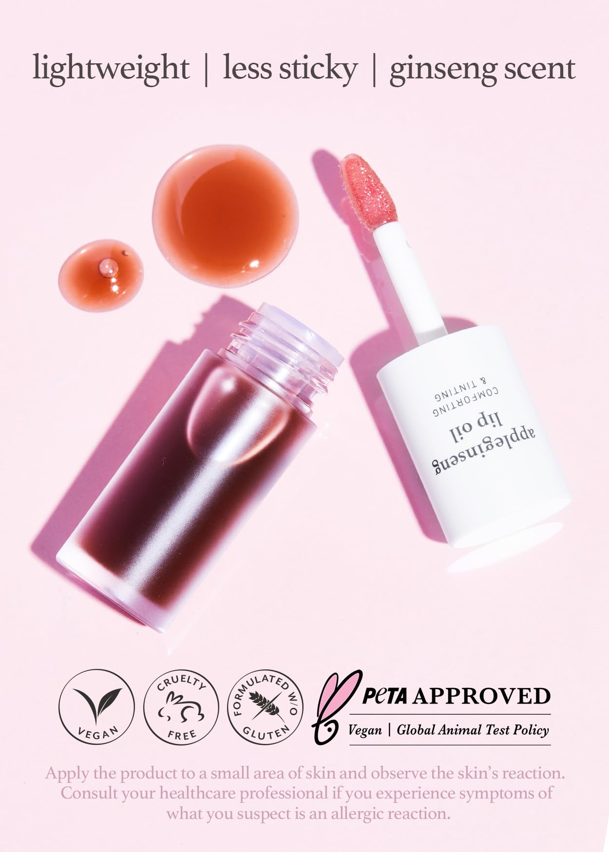 Nooni Korean Lip Oil - Appleginseng | Lip Stain, Gift, Long-Lasting, Moisturizing, Plumping, Revitalizing For Dry Lips, Waterpro