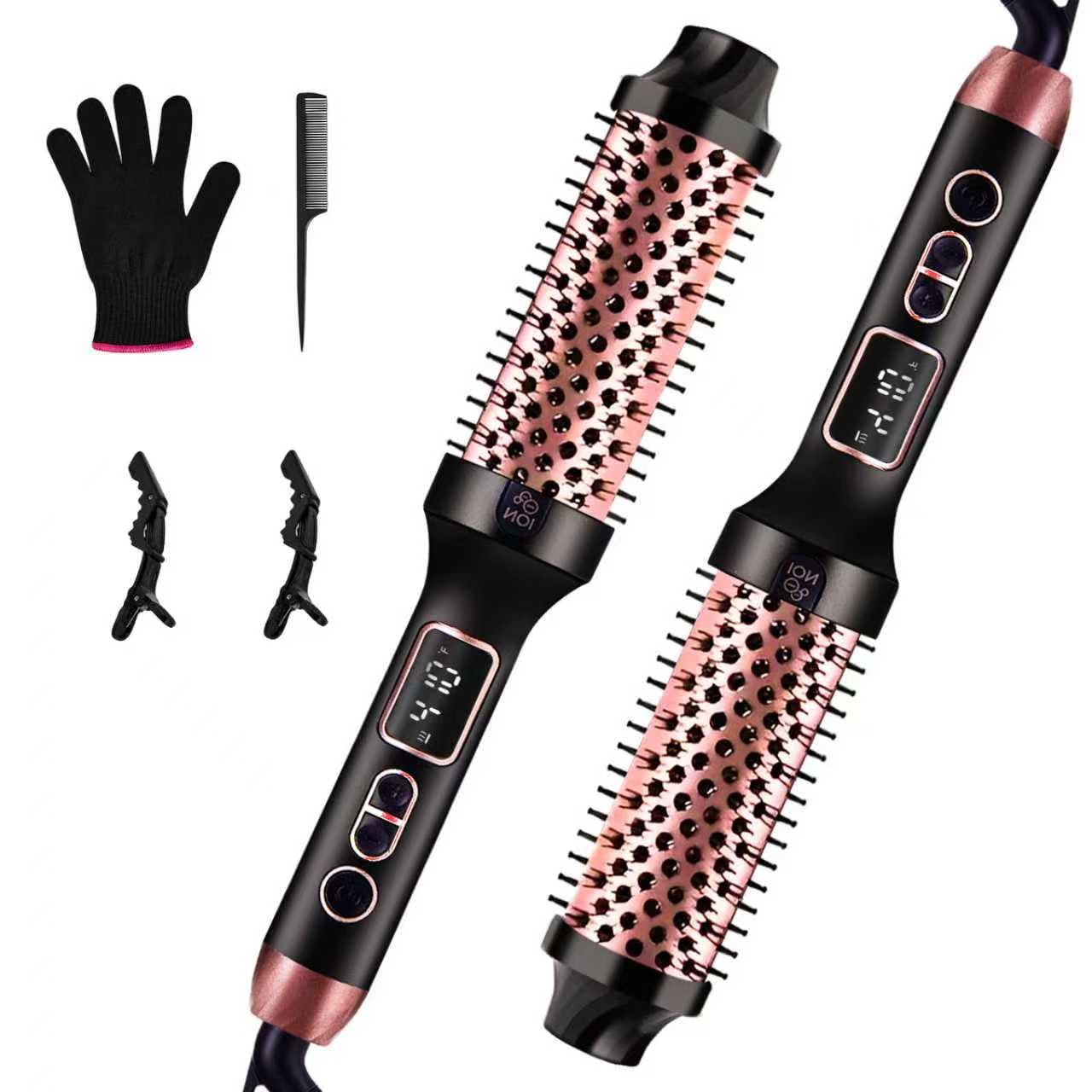 Upgraded Infrared Bounce Brush, Heated Thermal Round Brush with 5 Heat Settings & LED Display, 1.5 Inch lonic for Hair Straighte