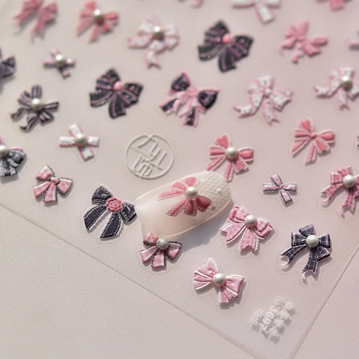 Pink Bow Nail Art Stickers 5D Embossed Kawaii Bow Nail Decals With Pearl 1Pcs Cute Pink Bowknot Valentines Nail Designs Adhesive