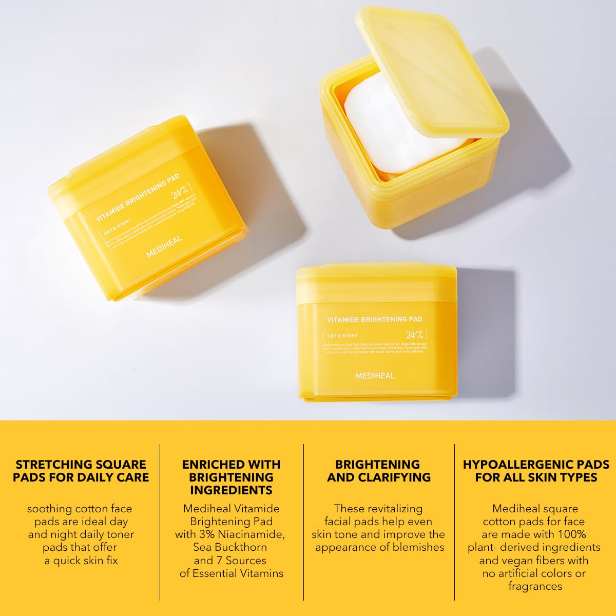 (Only Refill) Mediheal Vitamide Brightening Pad (100 Pads) - Radiance Boosting Pads For Clear, Illuminating Skin - Vegan Gauze P