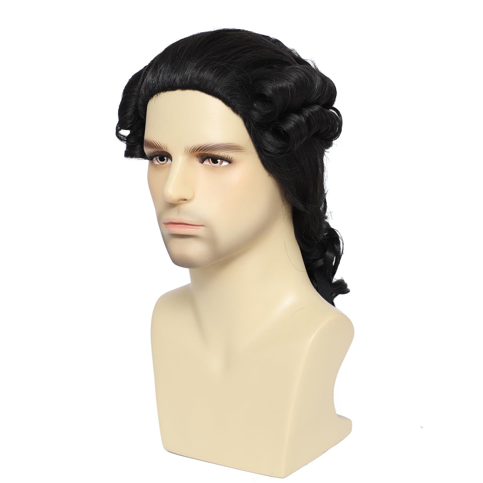Traqur Judge Colonial Wig for Men White Funny Crazy Wigs Washington Halloween Costume Cosplay Party Wigs (Black)
