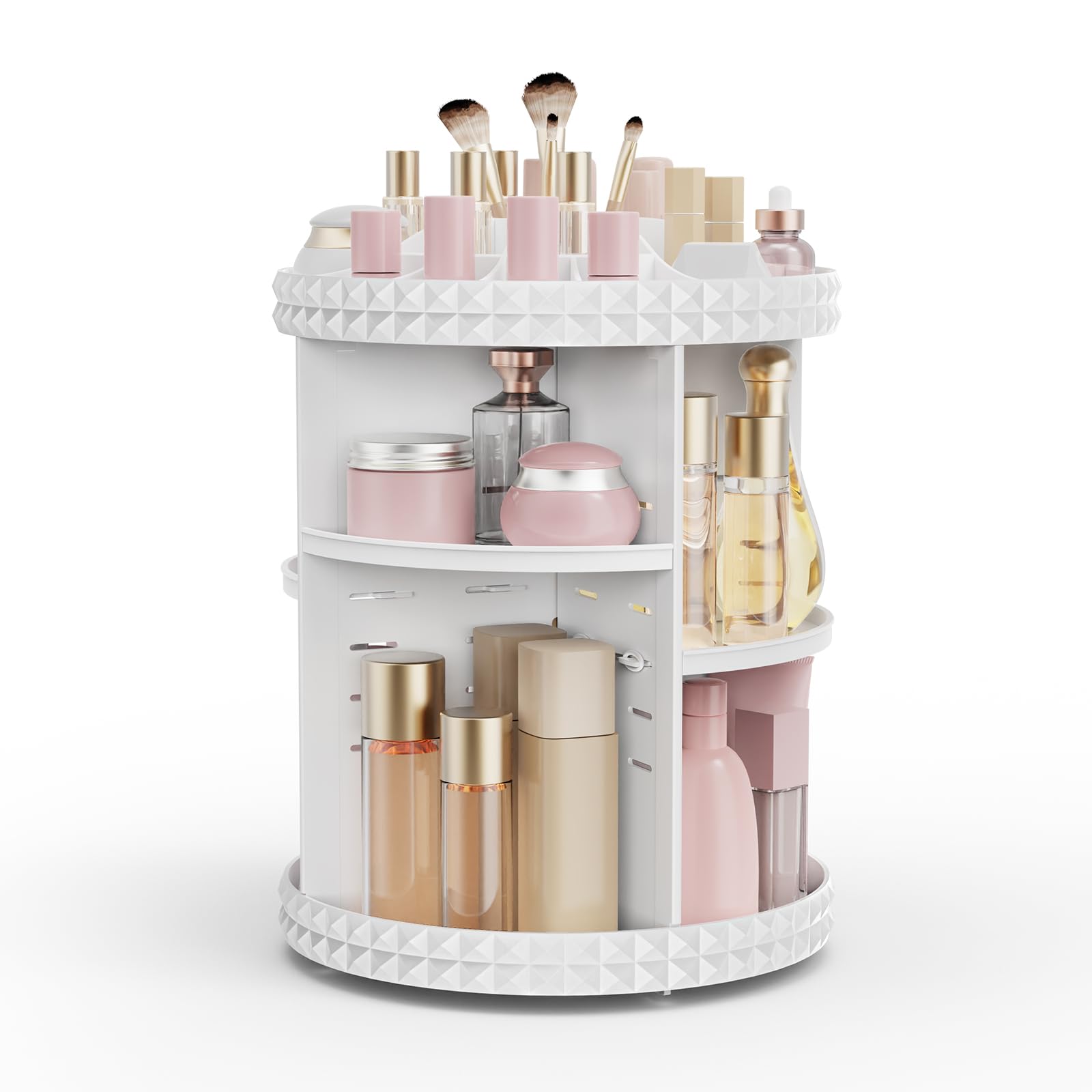 Rosoenvi Rotating Makeup Organizer, 360 Spinning Skincare Organizers, Adjustable Layer Cosmetic Storage Lazy Susan Makeup Organi