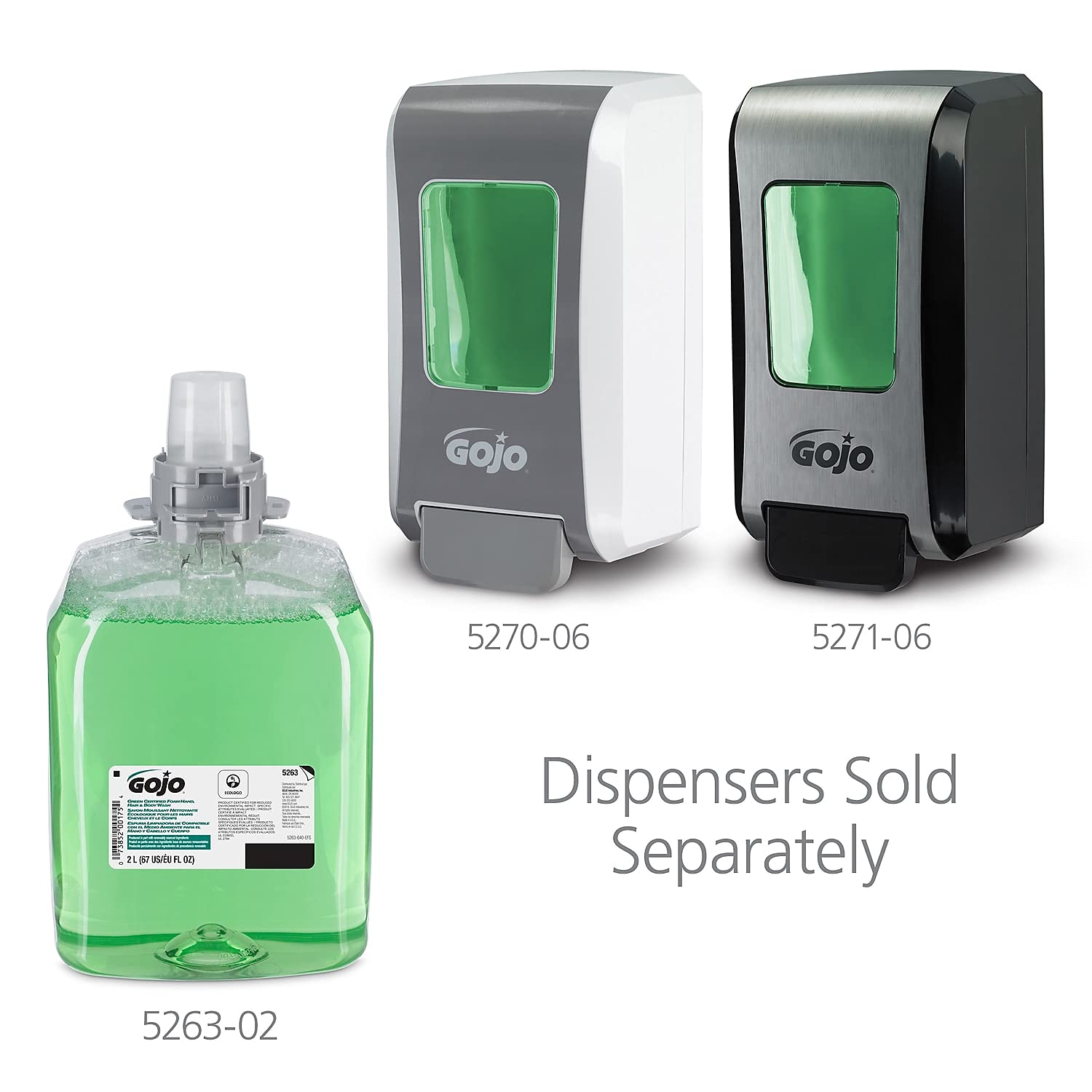 GOJO GOJ 5263-02 Purell Green Certified Foam Hand, Hair and Body Wash for FMX-20 Dispenser, 2000 ml Volume (Pack of 2)