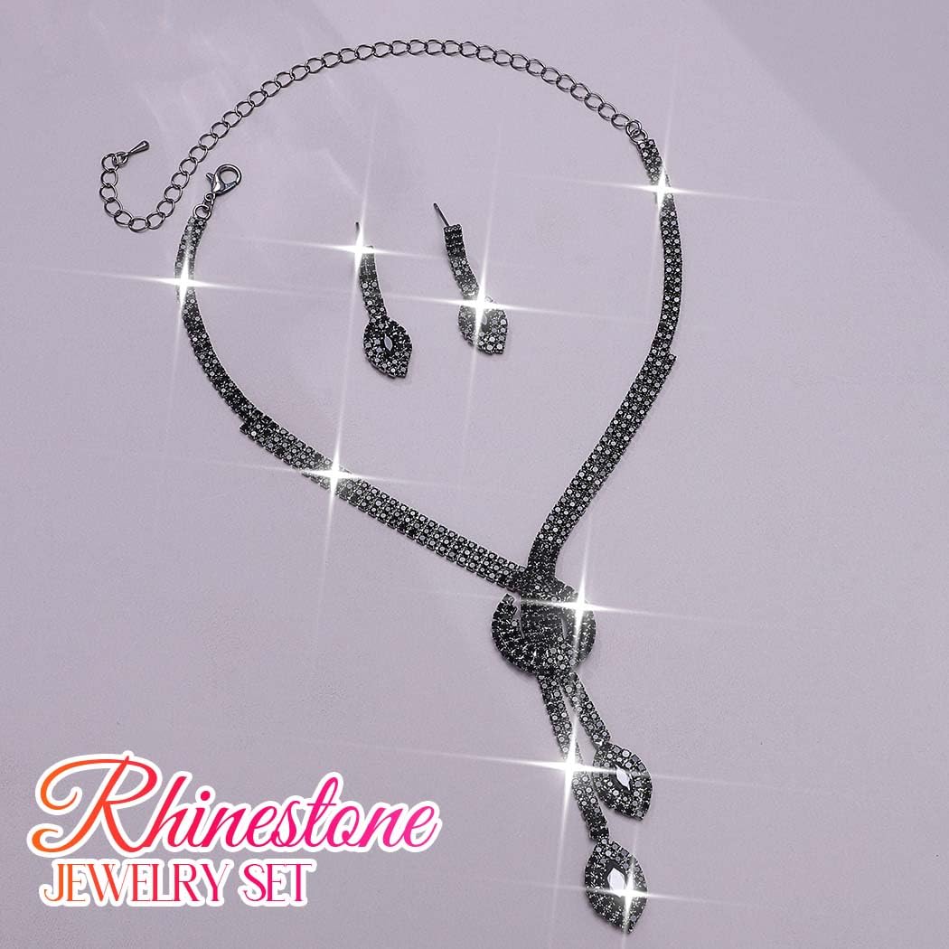 Unicra Black Rhinestone Bridal Wedding Jewelry Set Crystal Necklace Earrings Sets Formal Prom Costume Jewelry Sets for Women and