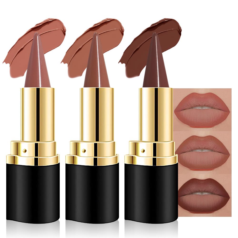 Kaely 3Pcs Gradient Matte Lipstick Lip Liner Pencil Set for Women, 2in1 Flawless Contour Gradual Ombre Effect Lip Pencil Makeup 