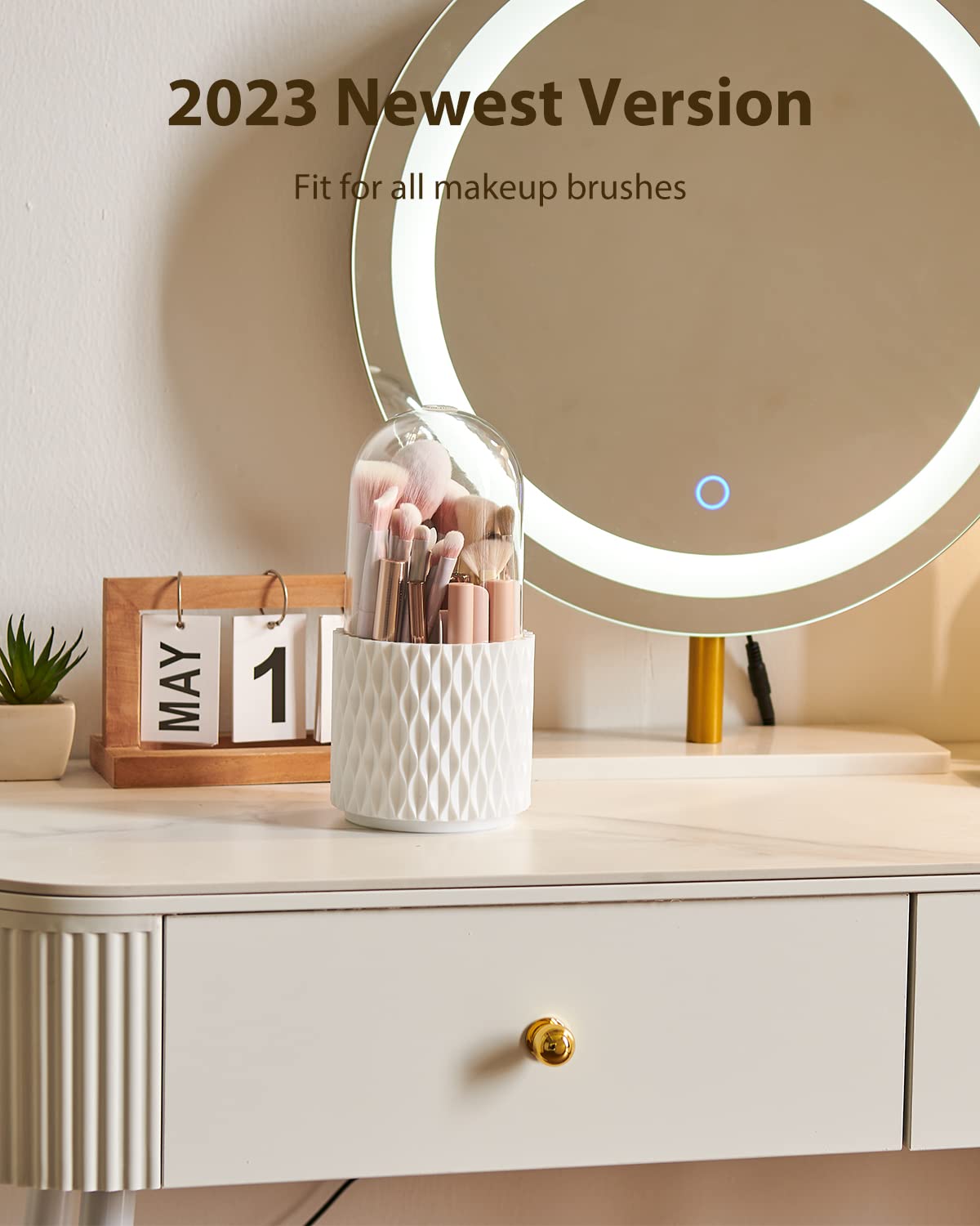 DooGooCoo Makeup Brush Holder [2024 Newest] [Dustproof & Waterproof] 360 Rotating Cosmetics Make up Brush Organizer Storage with