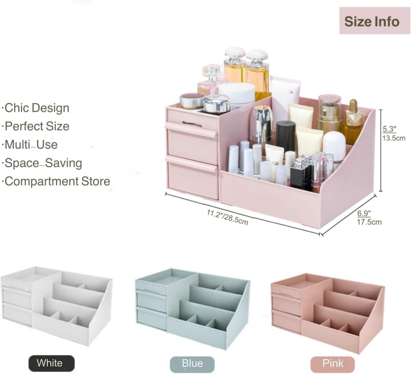 Simbuy Makeup Organizer for Vanity- Bathroom Countertop Cosmetics Organizer with Drawers for Lipstick, Brushes, Lotions, Eyeshad