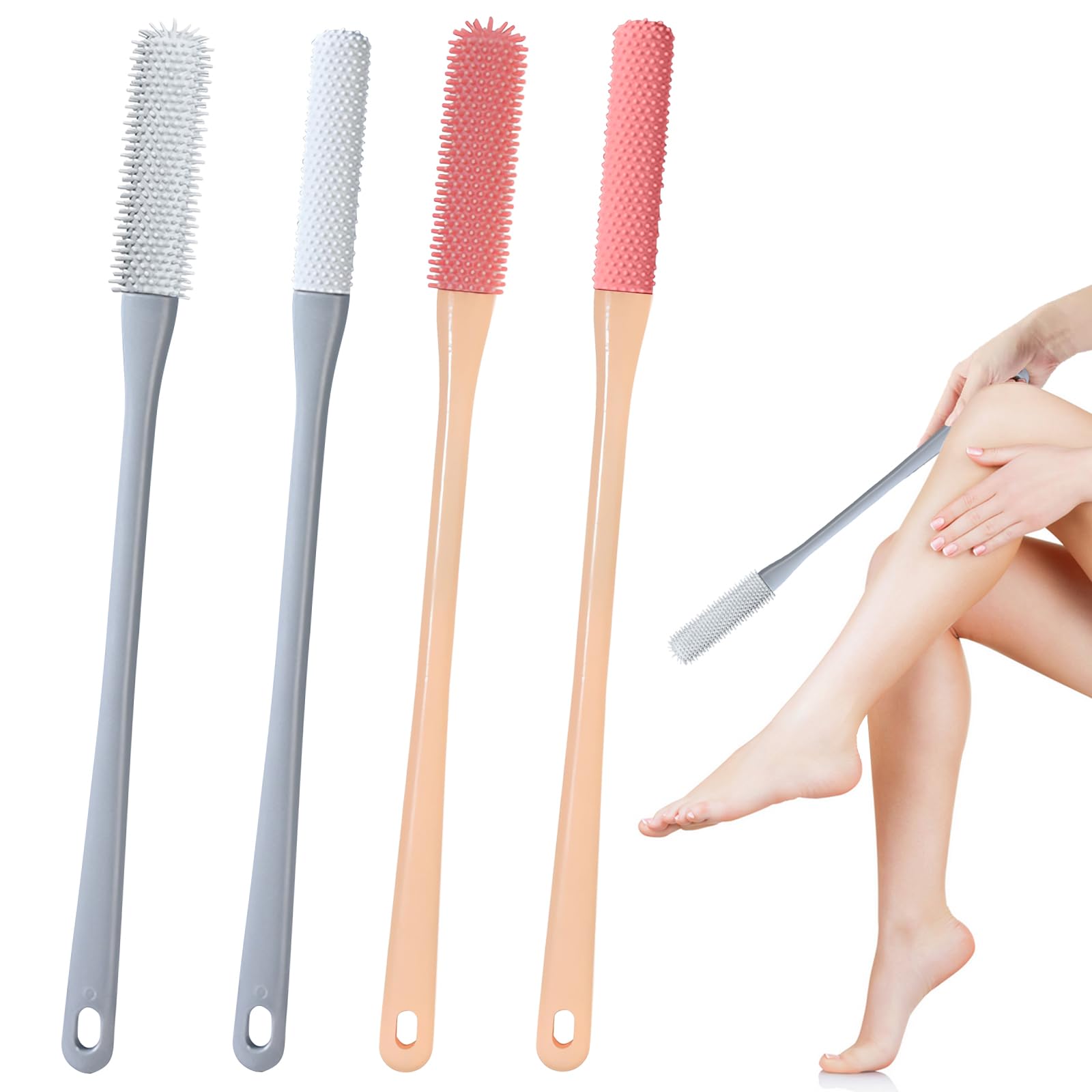 4 Pcs-Toe Gap Cleaning Brush,Long Handled Silicone Toe Crevice Cleaning Brush & Exfoliating Brush,Foot Scrubber In Shower, Skin