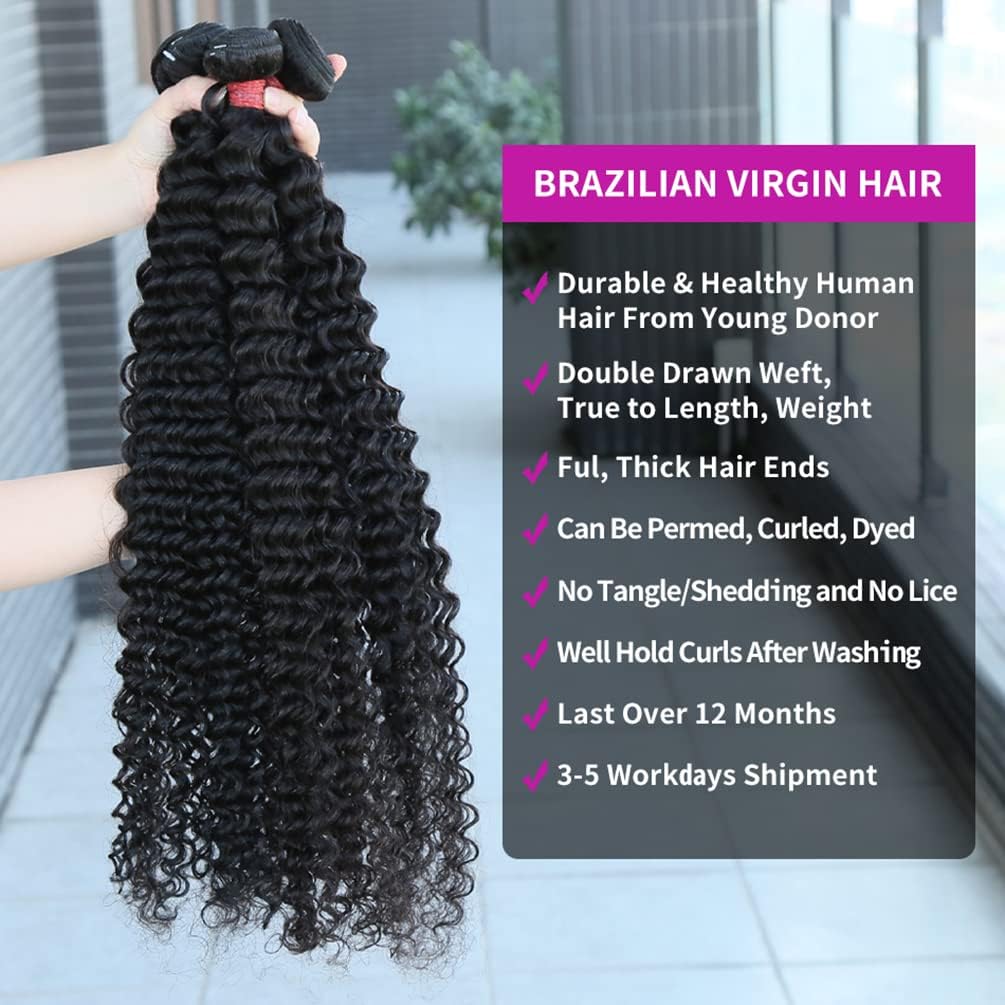Deep Wave Human Hair Bundles (12 14 16 )12A 100% Unprocessed Brazilian Virgin Human Hair Deep Curly Human Hair Weave 3 Bundles E