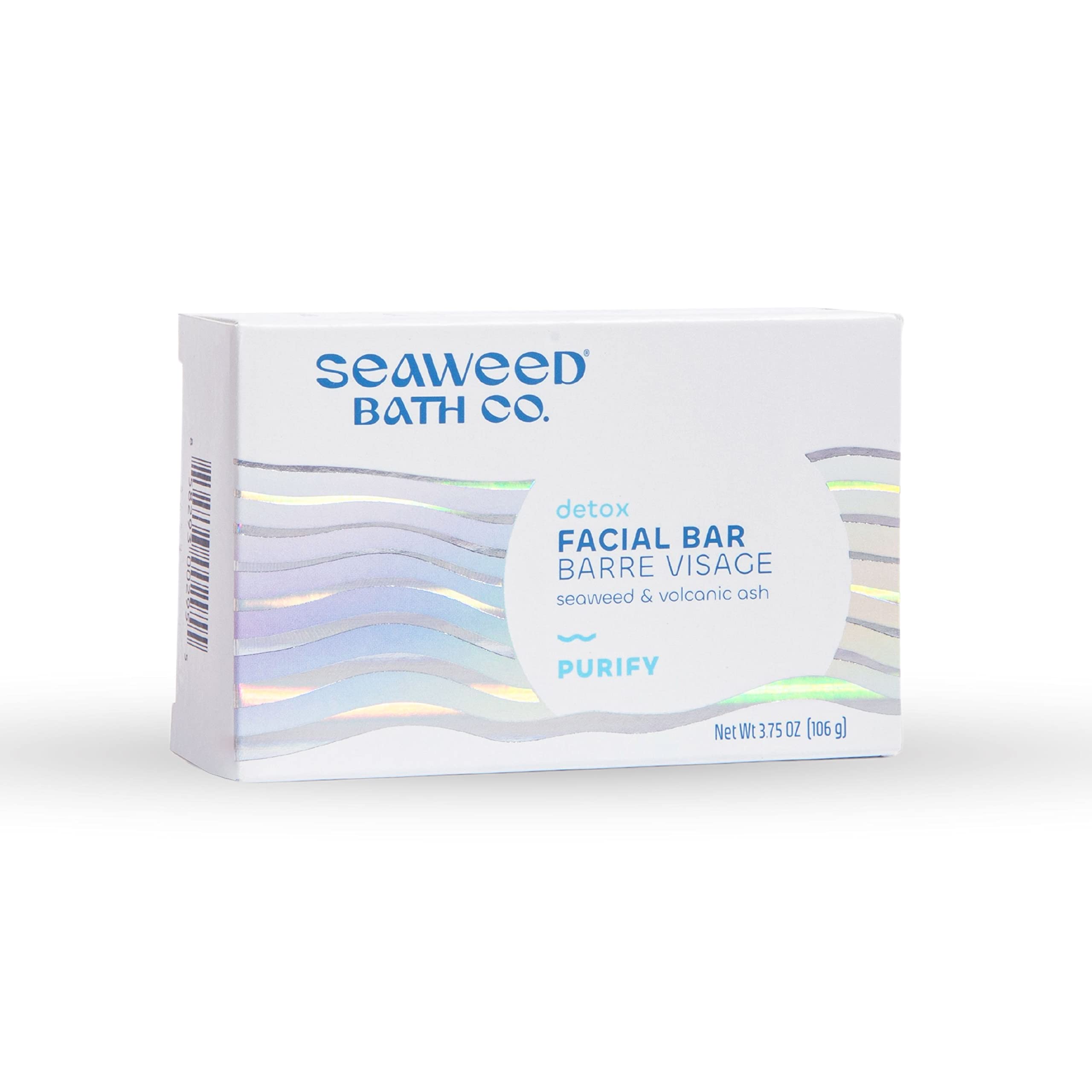Seaweed Bath Co. Purify Detox Facial Bar Soap, 3.75 Ounce, Sustainably Harvested Seaweed, Volcanic Ash
