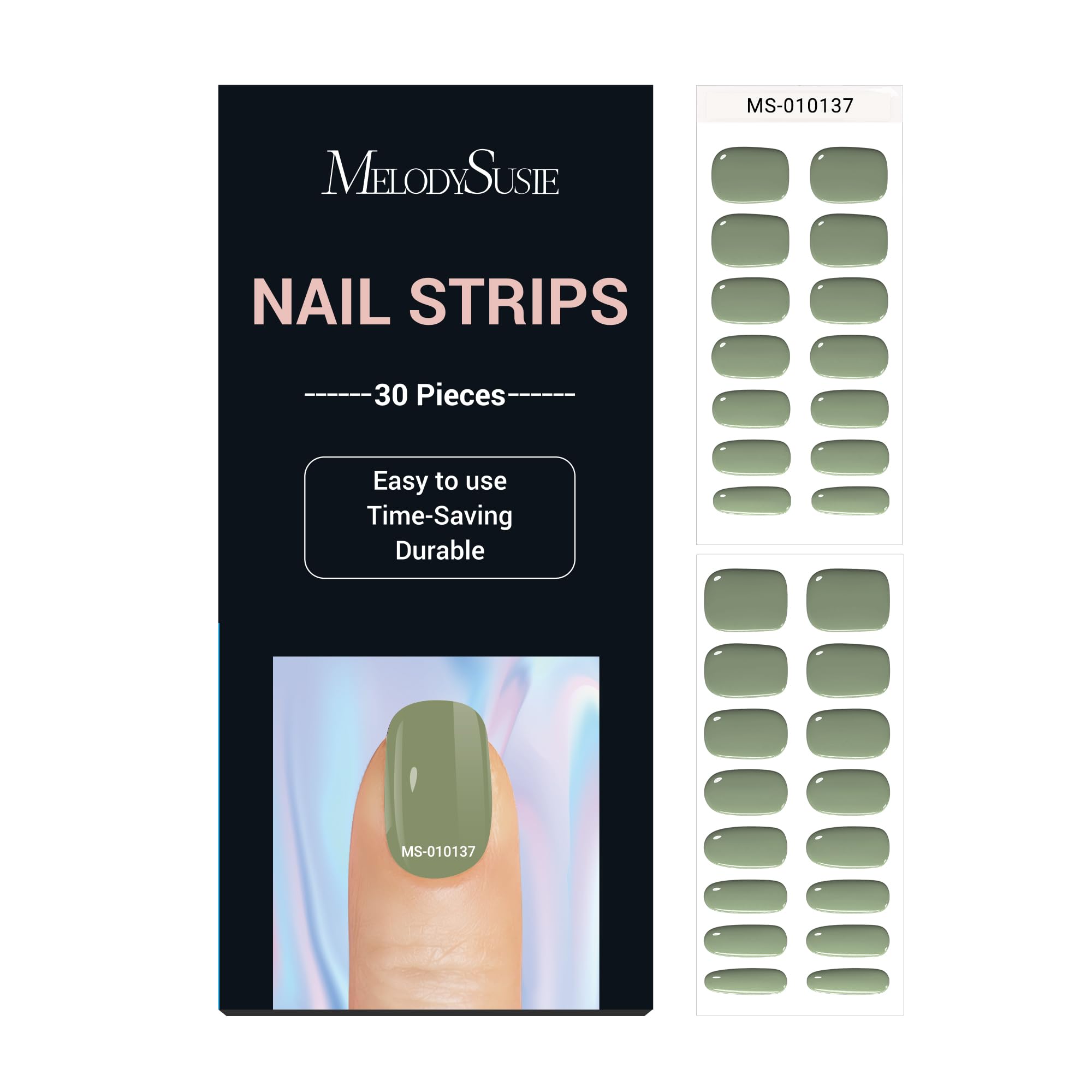 MelodySusie Semi Cured Gel Nail Strips, Sage Green - Works with Any Nail Lamps, Salon-Quality, Long Lasting, Easy to Apply - inc