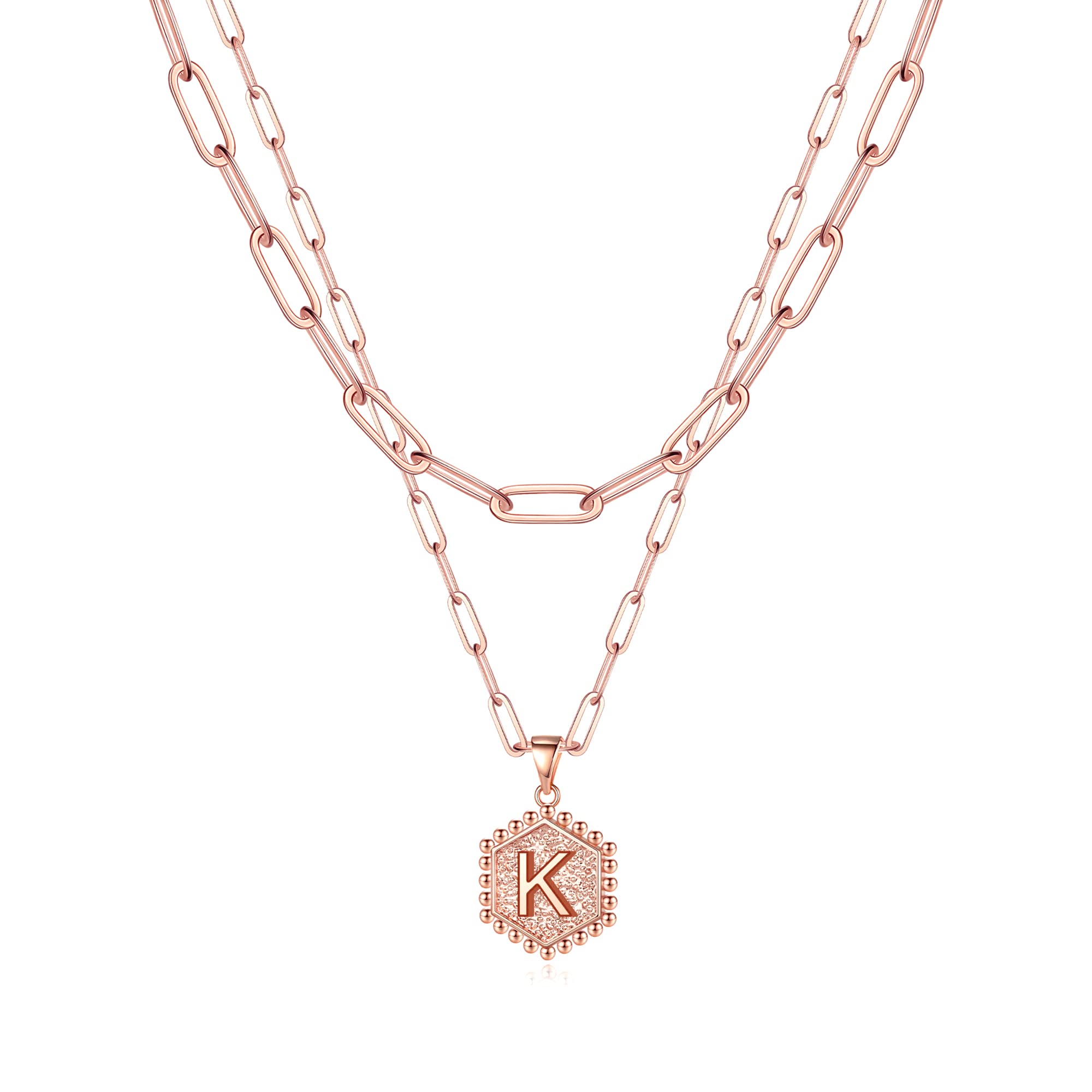 M MOOHAM Rose Gold Layering Initial Necklaces for Women - Necklaces for Women Cute Hexagon Letter Initial K Necklace Choker Neck