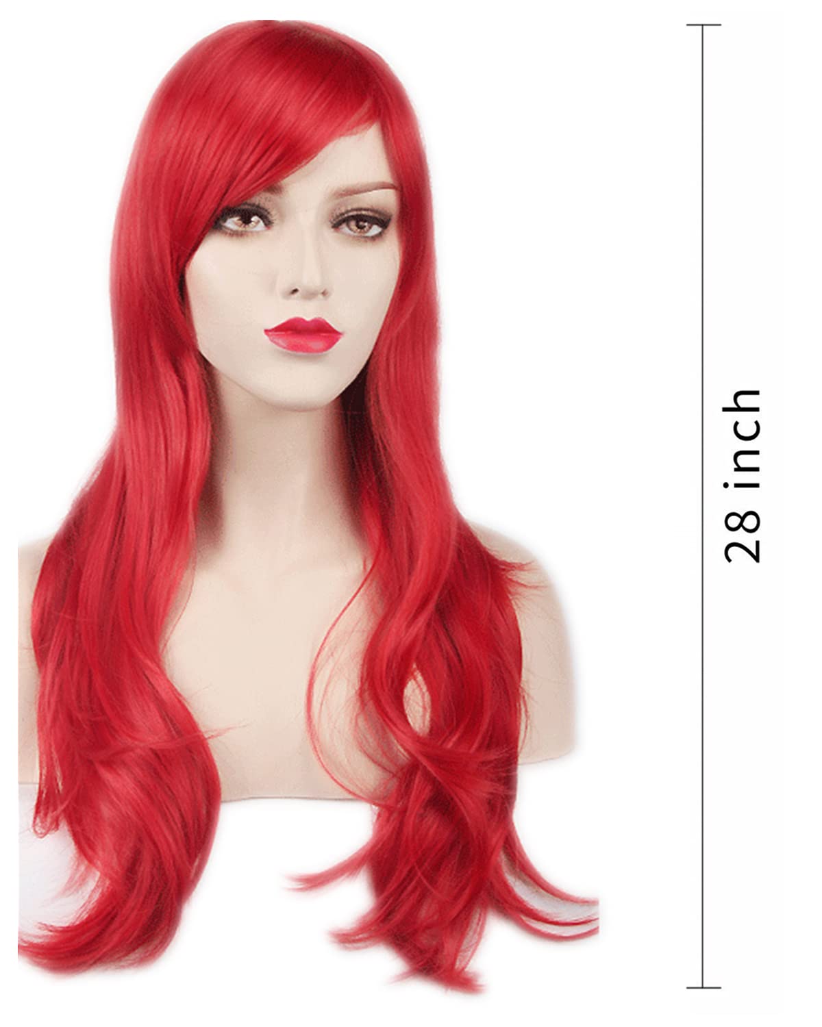Aneshe Wigs 28'' Long Wavy Hair Heat Resistant Cosplay Wig For Women (Red)