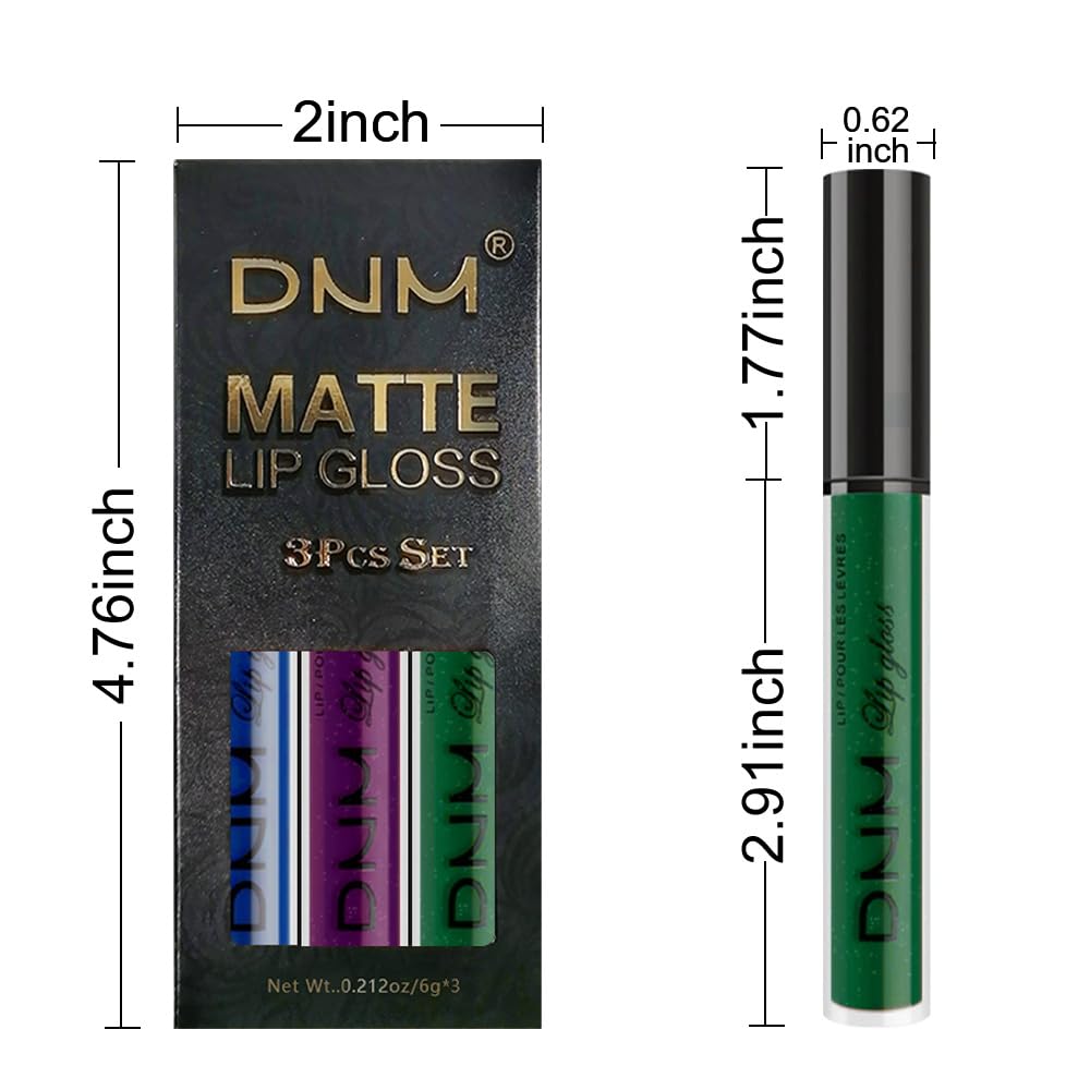 Amy'S Diary Blue Green Dark Purple Matte Plum Liquid Lipstick 3Pcs Sets,24-Hour Lipstick Long Lasting Permanent L Magic Lipstick