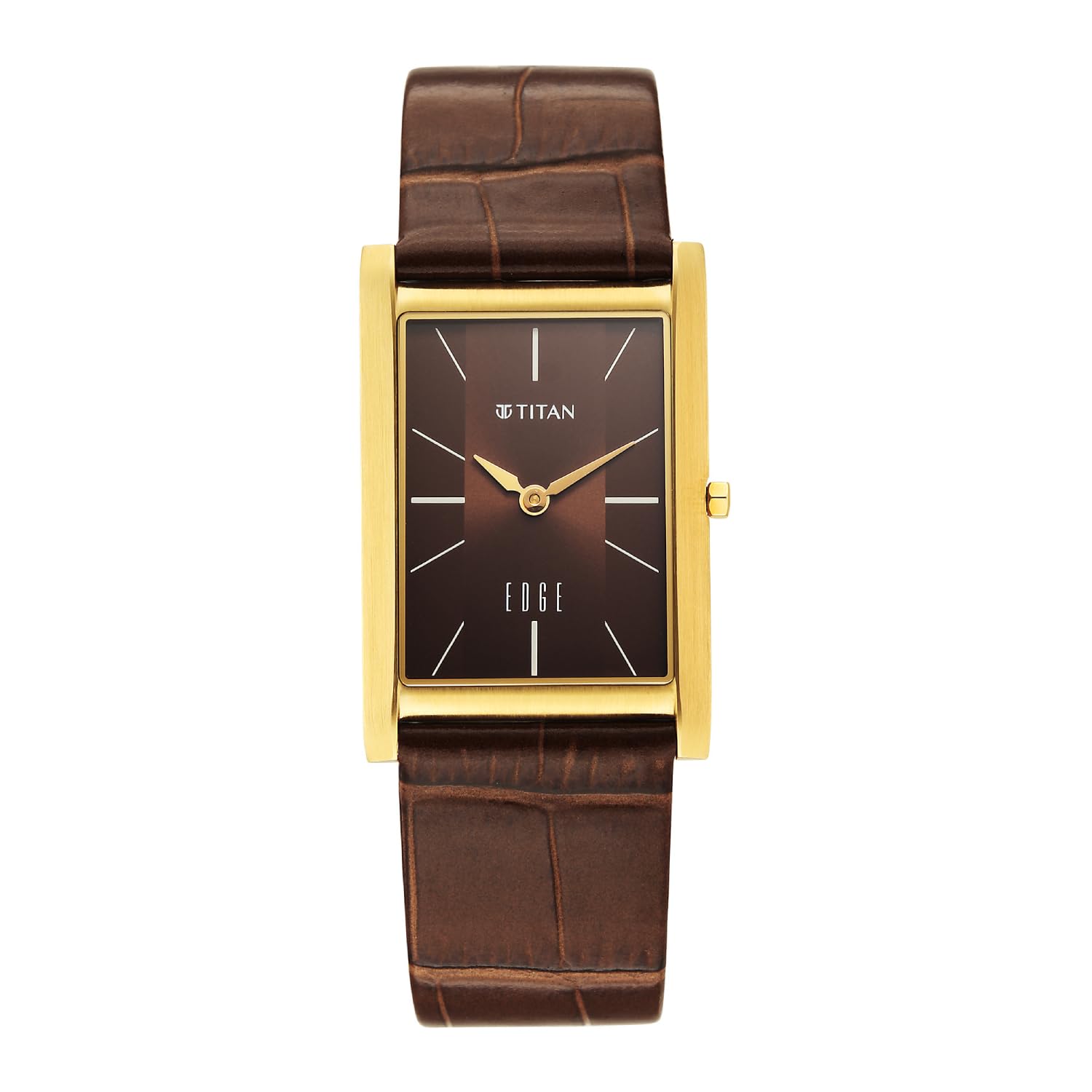 Edge Titan Monture Quartz Analog With Brown Dial Gold Leather Strap Watch For Men  1043Yl10
