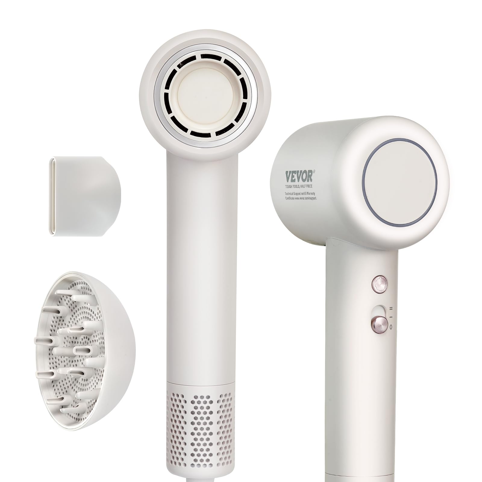 VEVOR High-Speed Hair Dryer with 102,000RPM Brushless Motor, 200 Million Negative Ions Hair Blow Dryer, 3-Color Temp LED Lights 