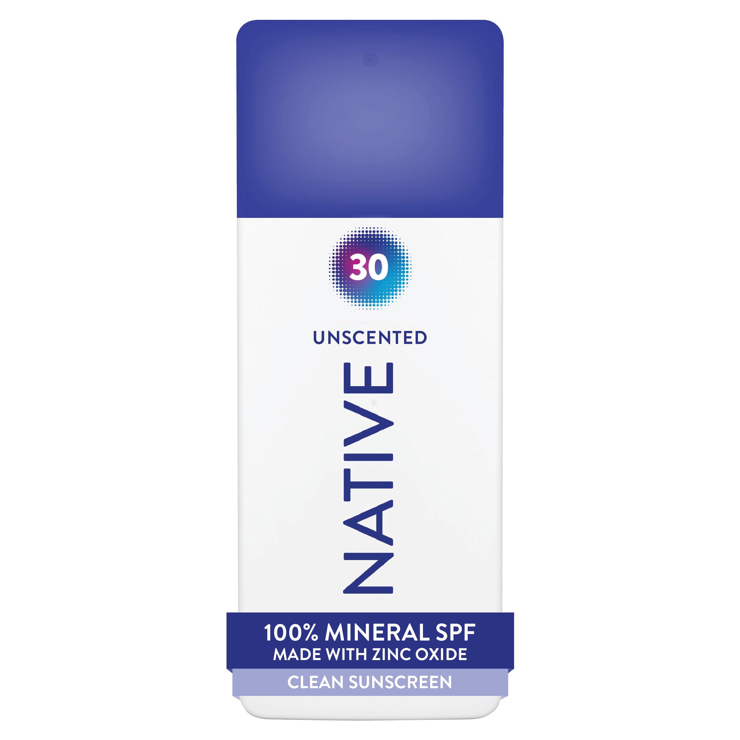 Native Mineral Sunscreen Spray SPF 30, Unscented, with 100% Mineral Zinc Oxide for Face & Body, Hawaii Compliant, Vegan, No Whit