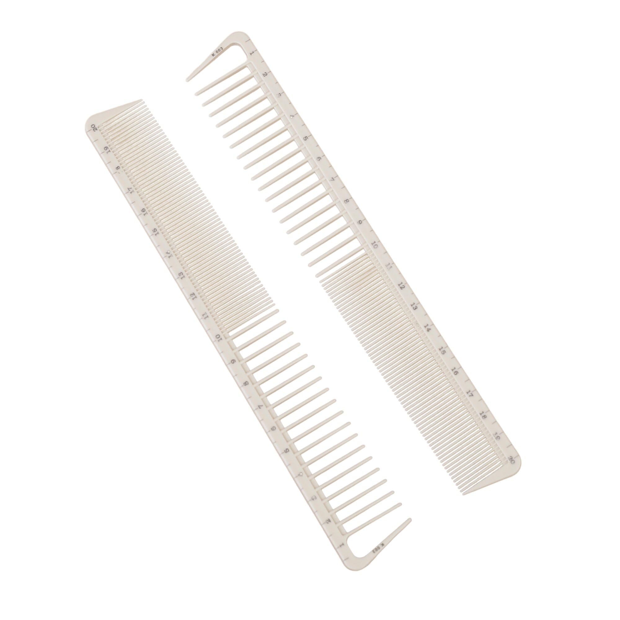 (2Pcs) Hair Cutting Combs With Ruler Measurements/Peines De Corte Con Medida Tool | Small, Tapered, Portable & Anti-Static Long
