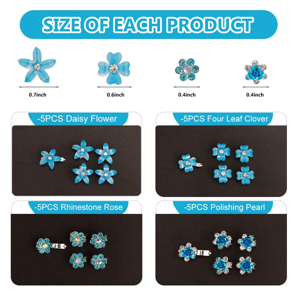 Ahoney 20Pcs Mini Clips For Hair Blue Flower Hair Clips With Rhinestone Cute Hair Pins Decorations Hair Clips For Wedding Prom H