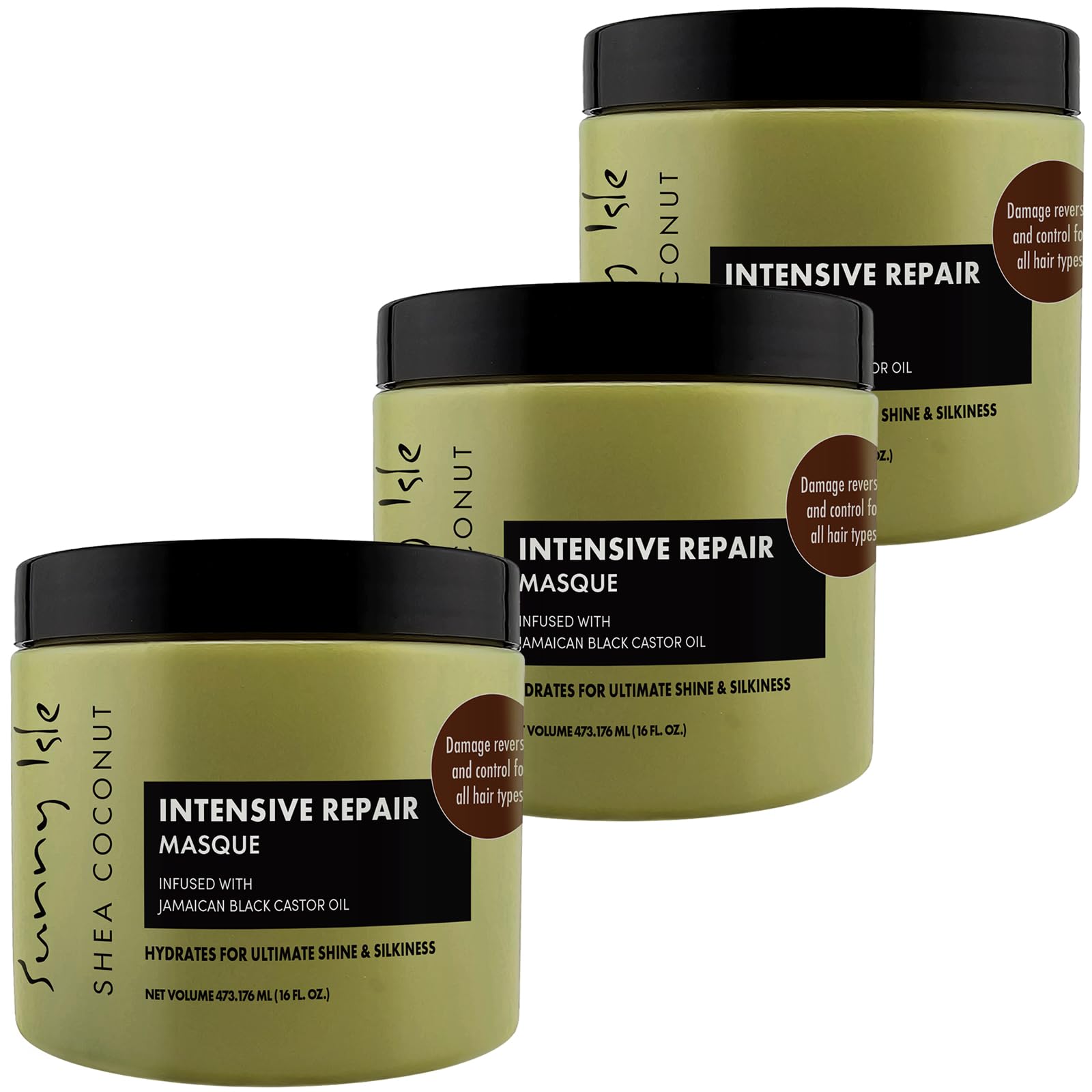 Sunny Isle Shea Coconut Intensive Repair Masque 16oz (Pack of 3) | Jamaican Black Castor Oil Infused | Deeply Conditions, Repair
