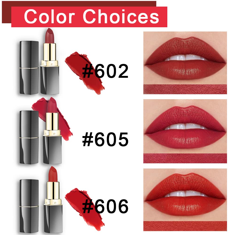 Evpct 3Pcs Dark Light Bright Red Silky Velvet Matte Lipstick Pack Sets For Women,Ruby Red Long Lasting Smudge Proof Lip Stain Ma