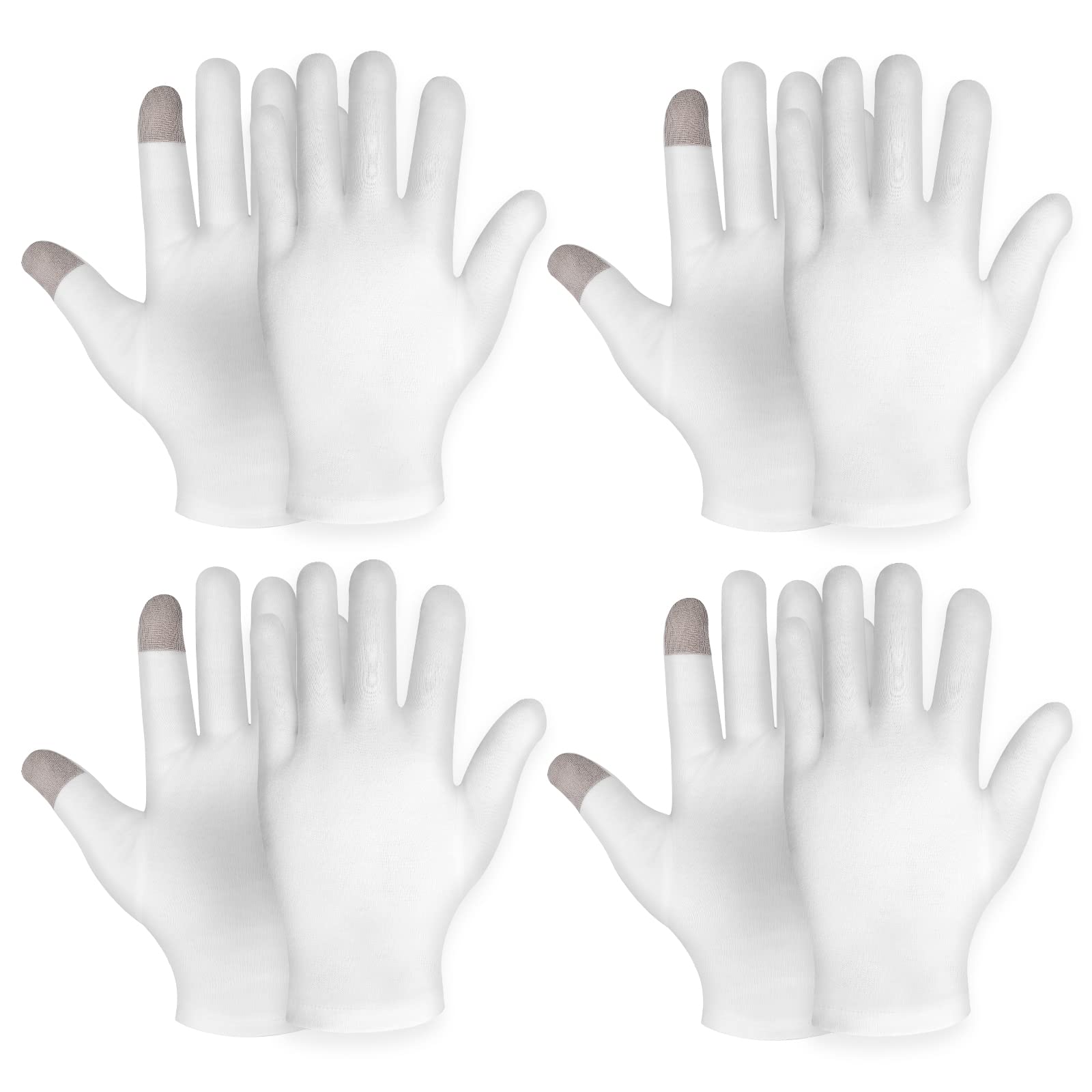 4 Pairs Touch Screen Moisturizing Gloves White Cotton Moisturizing Gloves Overnight Bedtime Heal Eczema Sleeping Lotion Hand Spa